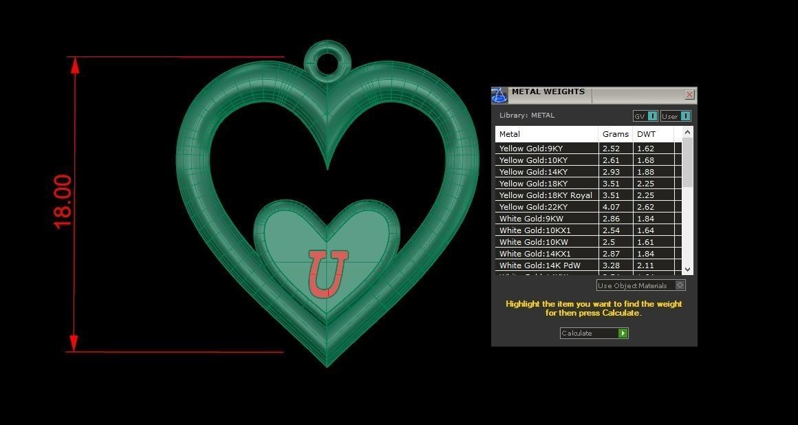 Alphabet ENAMEL 2 Pendant Letter U 3D print model_19
