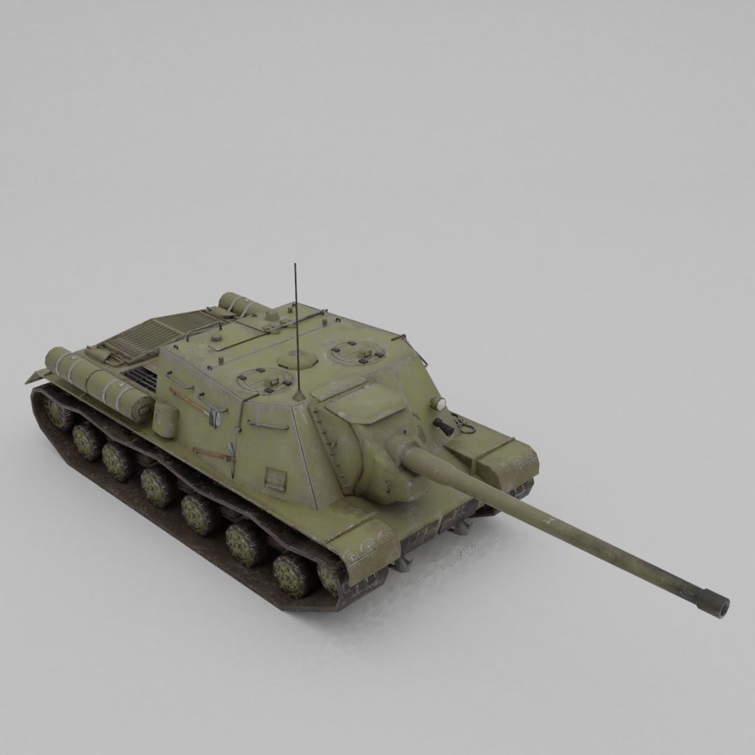ISU-122 Tank Destroyer Low-poly 3D model_6
