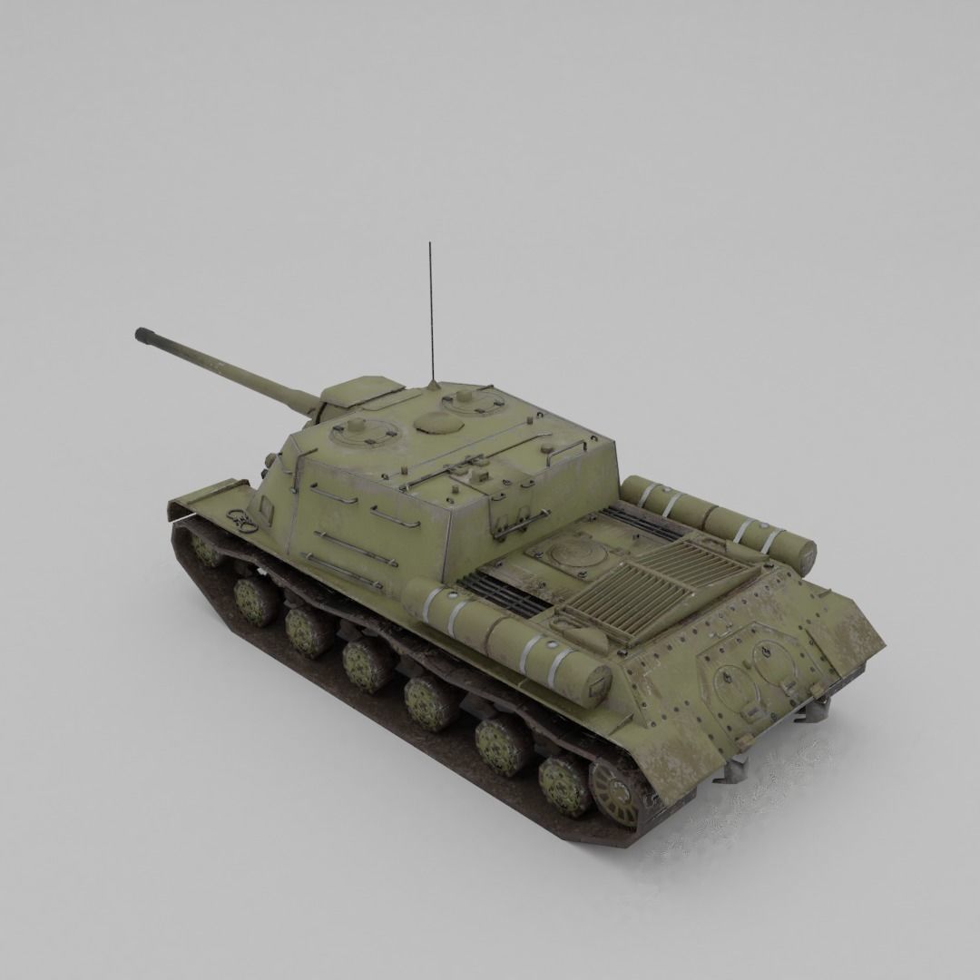 ISU-122 Tank Destroyer Low-poly 3D model_12