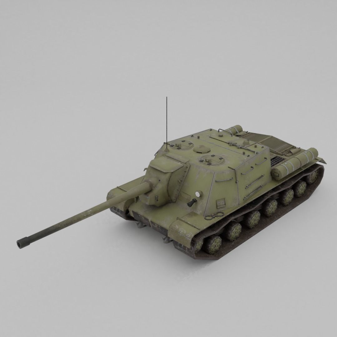 ISU-122 Tank Destroyer Low-poly 3D model_2