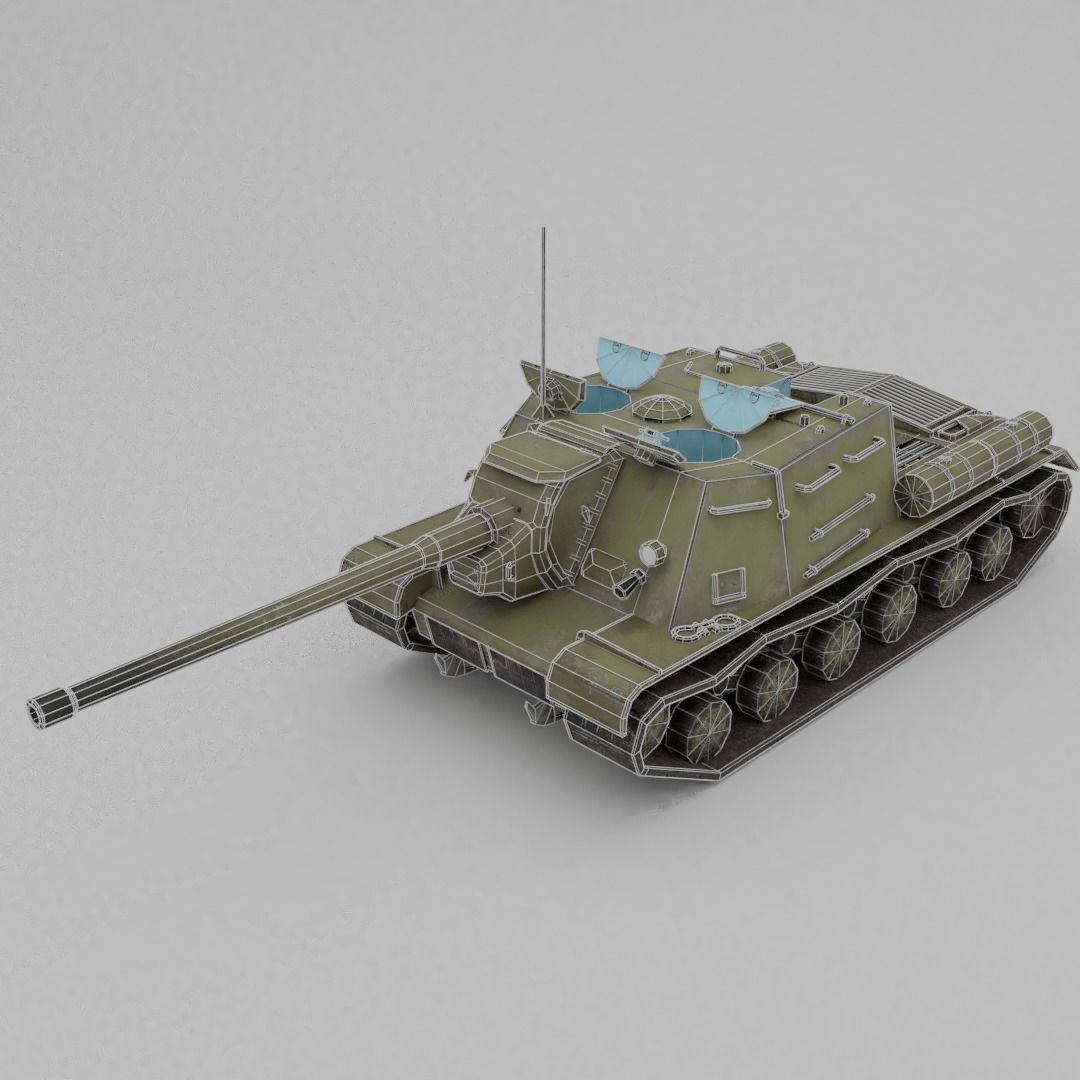 ISU-122 Tank Destroyer Low-poly 3D model_5