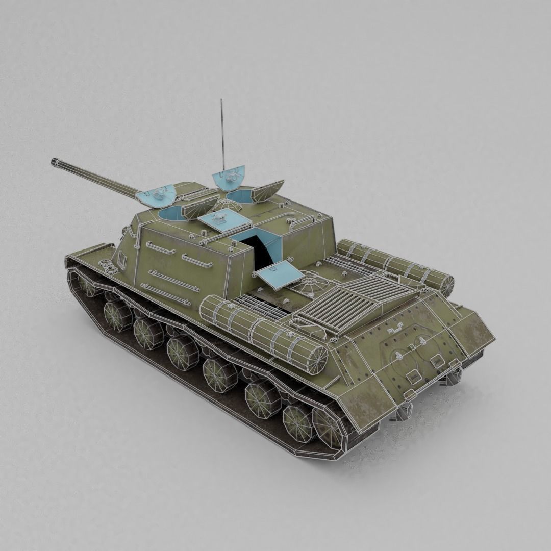 ISU-122 Tank Destroyer Low-poly 3D model_9