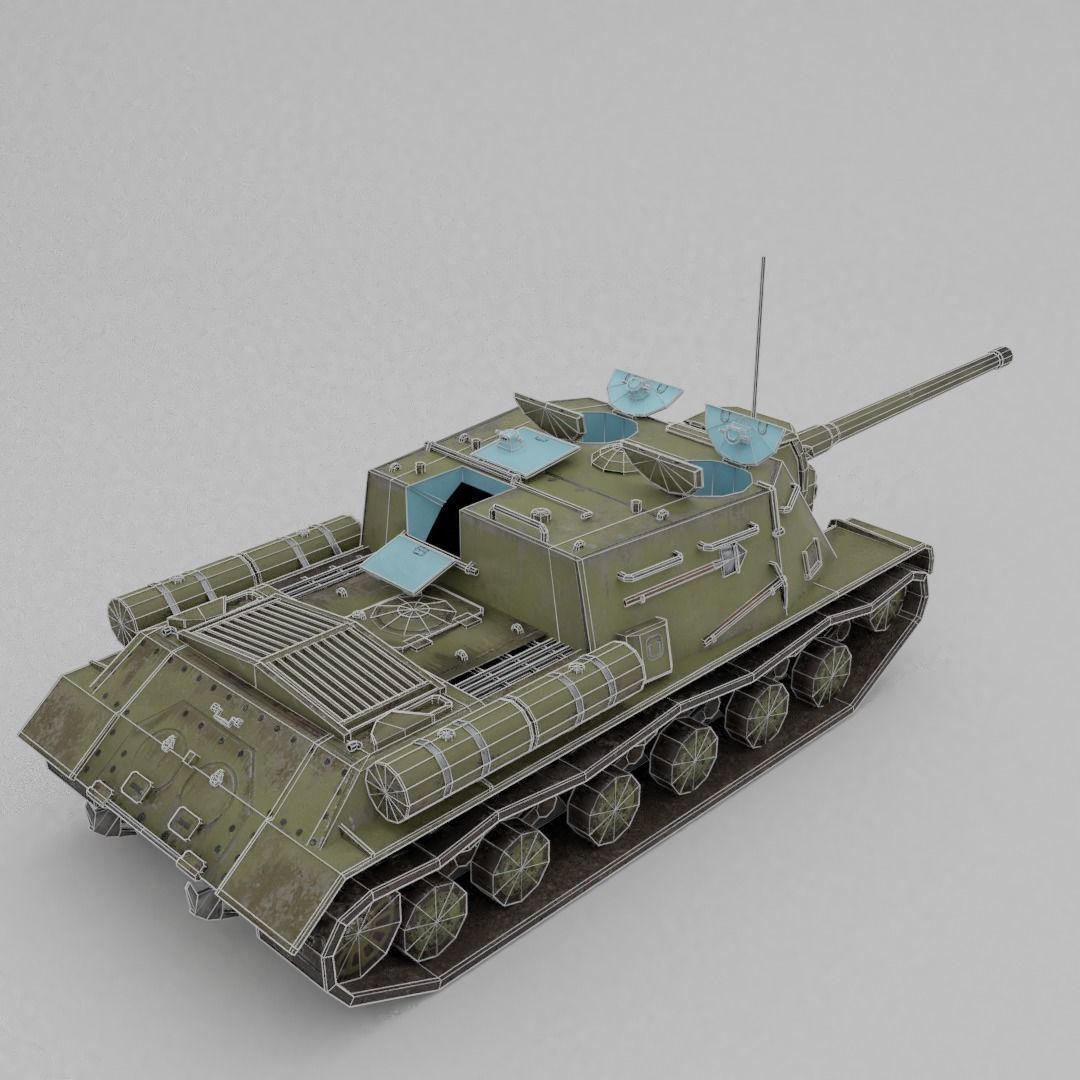 ISU-122 Tank Destroyer Low-poly 3D model_3