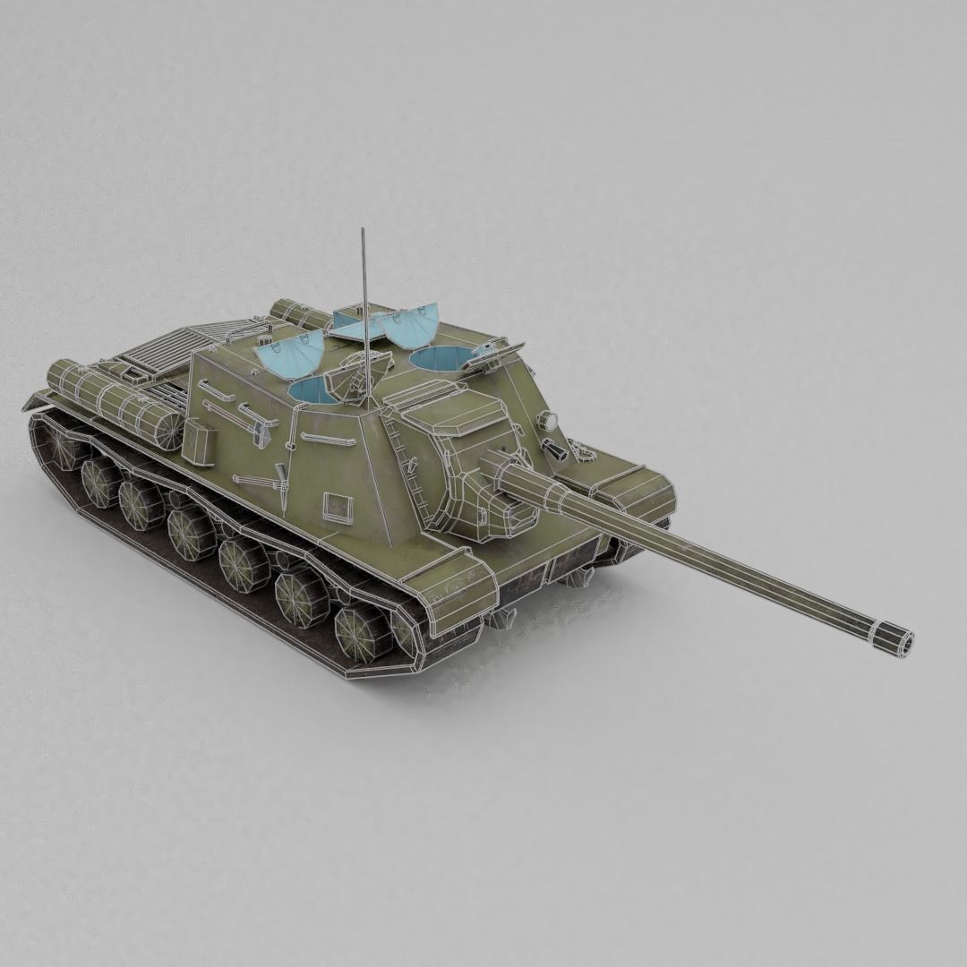 ISU-122 Tank Destroyer Low-poly 3D model_7