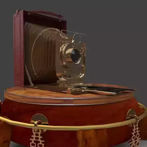 Chinese display stand with old camera