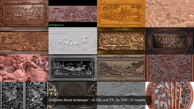 Collection Mural landscape -  stl OBJ and ZTL for CNC 