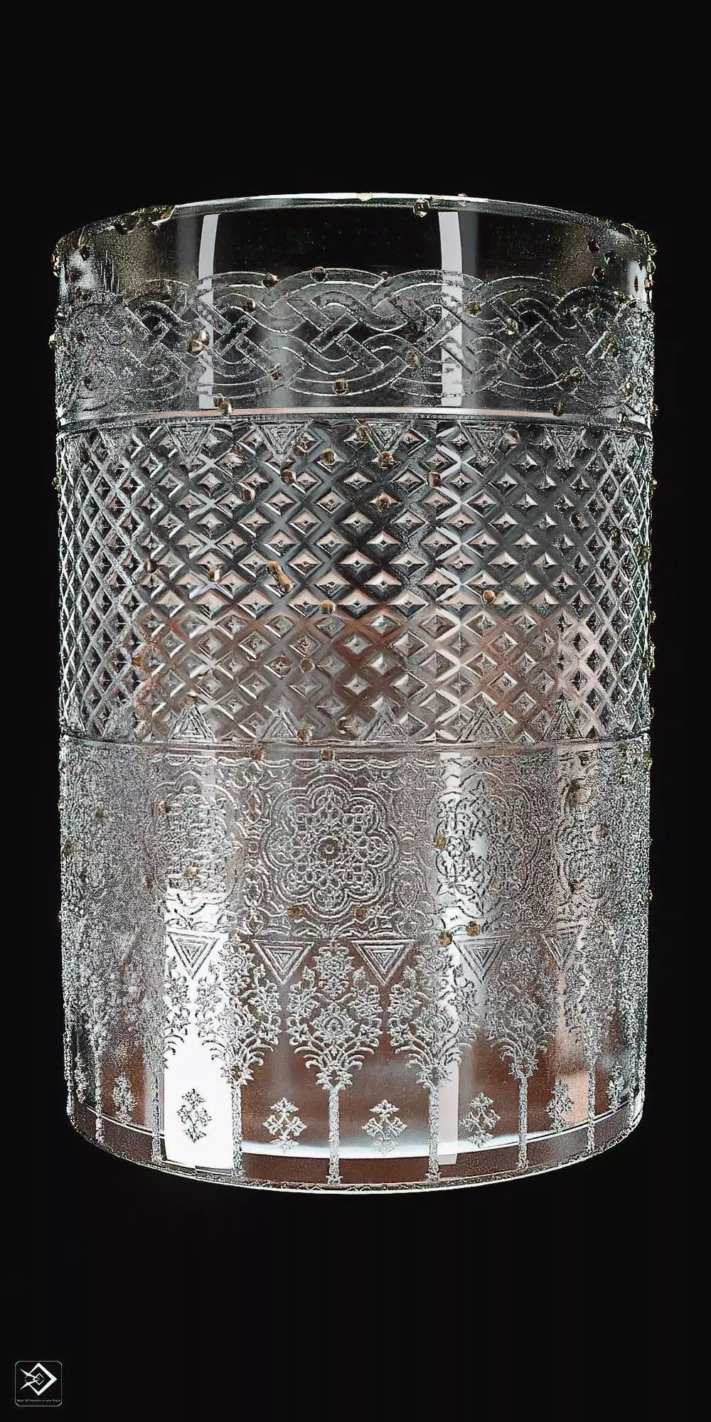 Glass bowl with ornate pattern Free low-poly 3D model