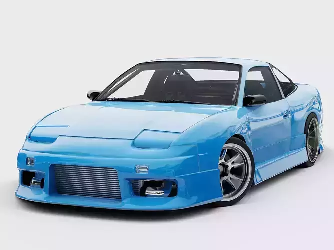 Blue S13 240SX Street Car Rigged 3D model