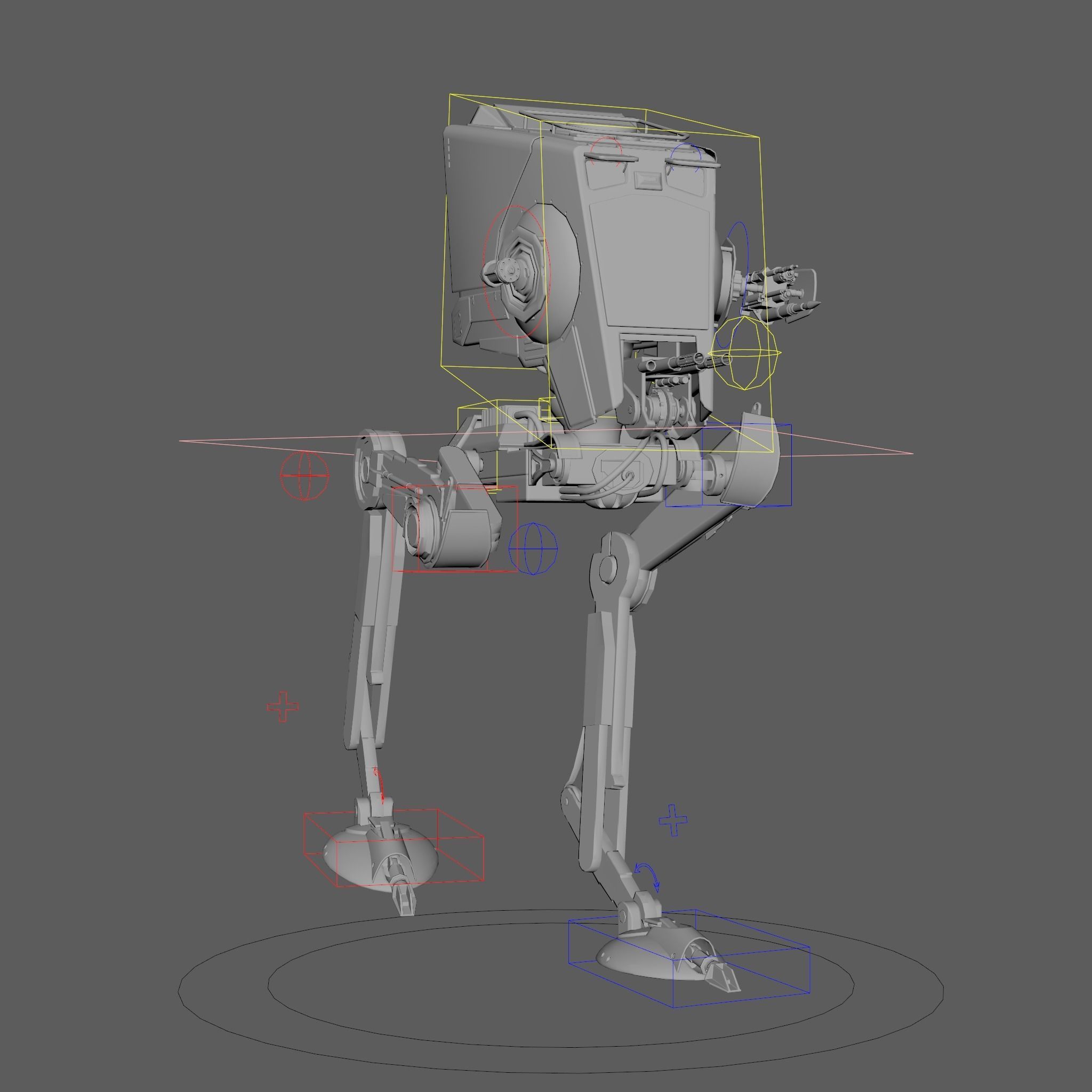 RIGGED Star Wars at st walker with walk cycle 3D model_35