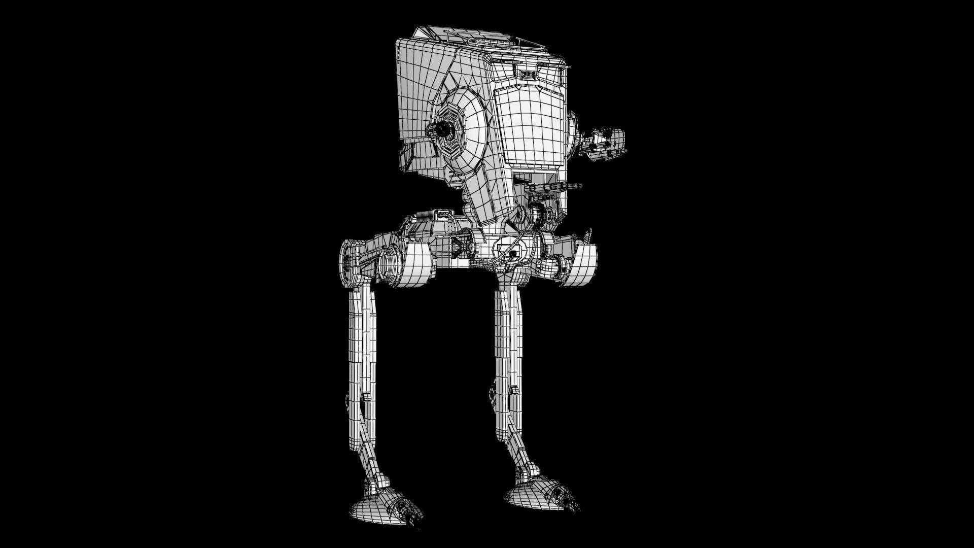 RIGGED Star Wars at st walker with walk cycle 3D model_7