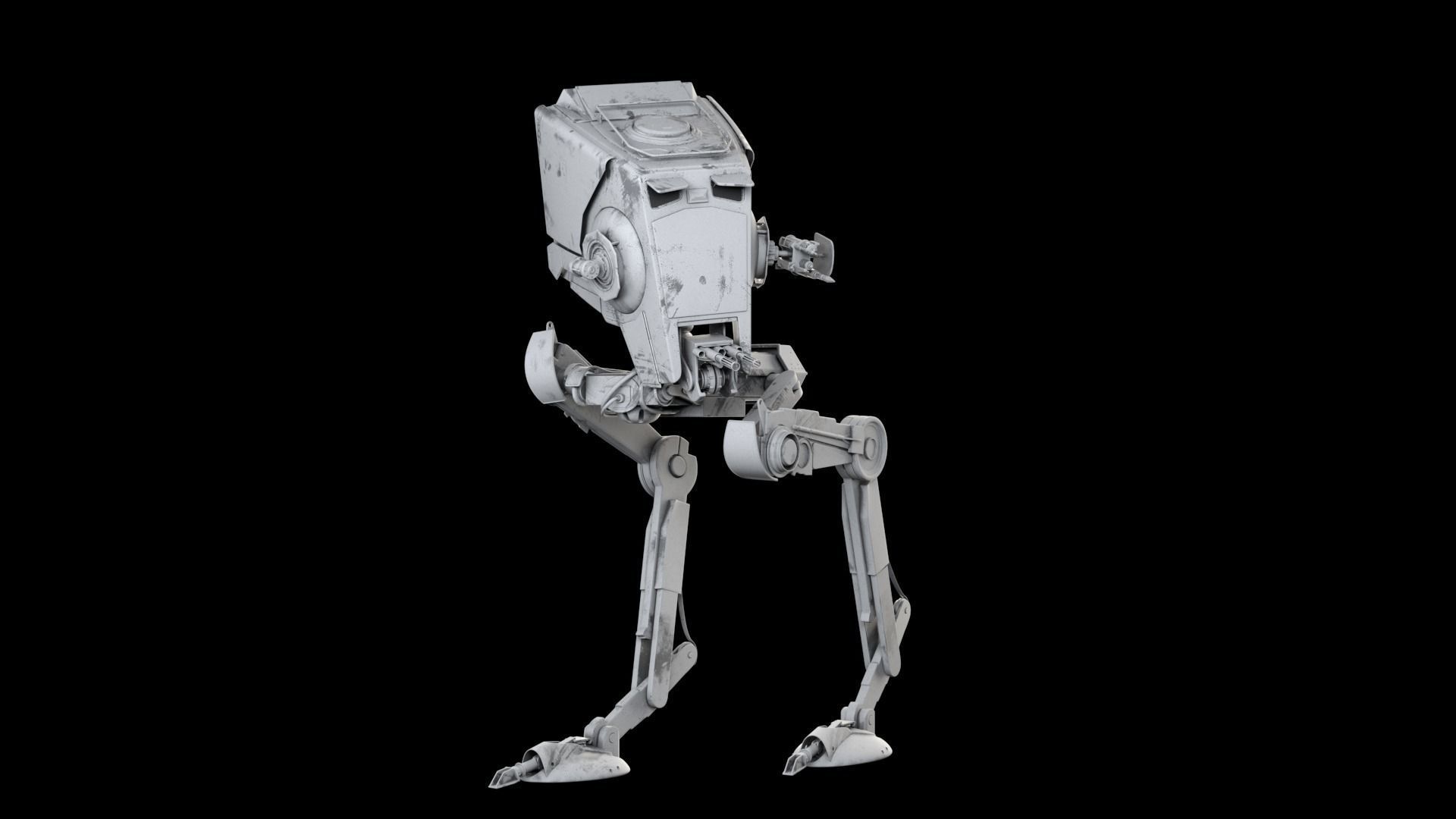 RIGGED Star Wars at st walker with walk cycle 3D model_2