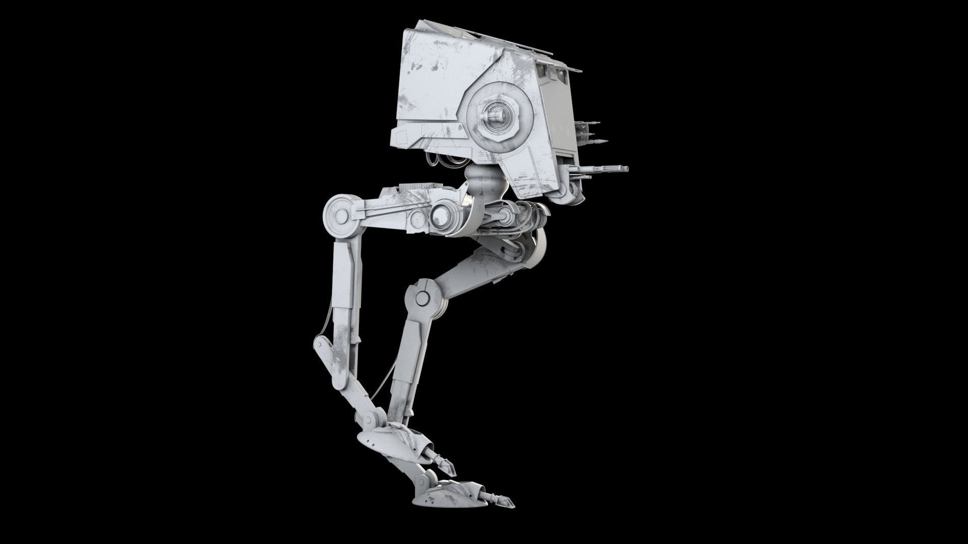RIGGED Star Wars at st walker with walk cycle 3D model_23