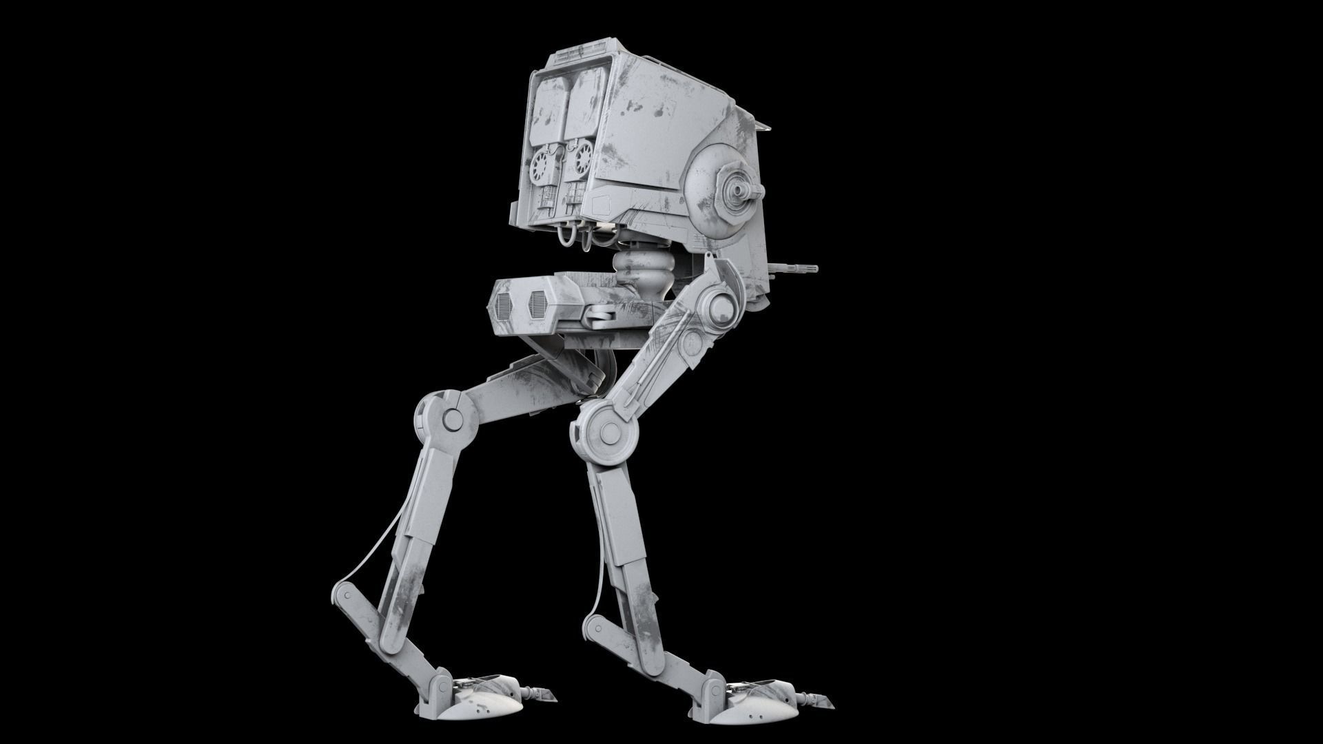 RIGGED Star Wars at st walker with walk cycle 3D model_4