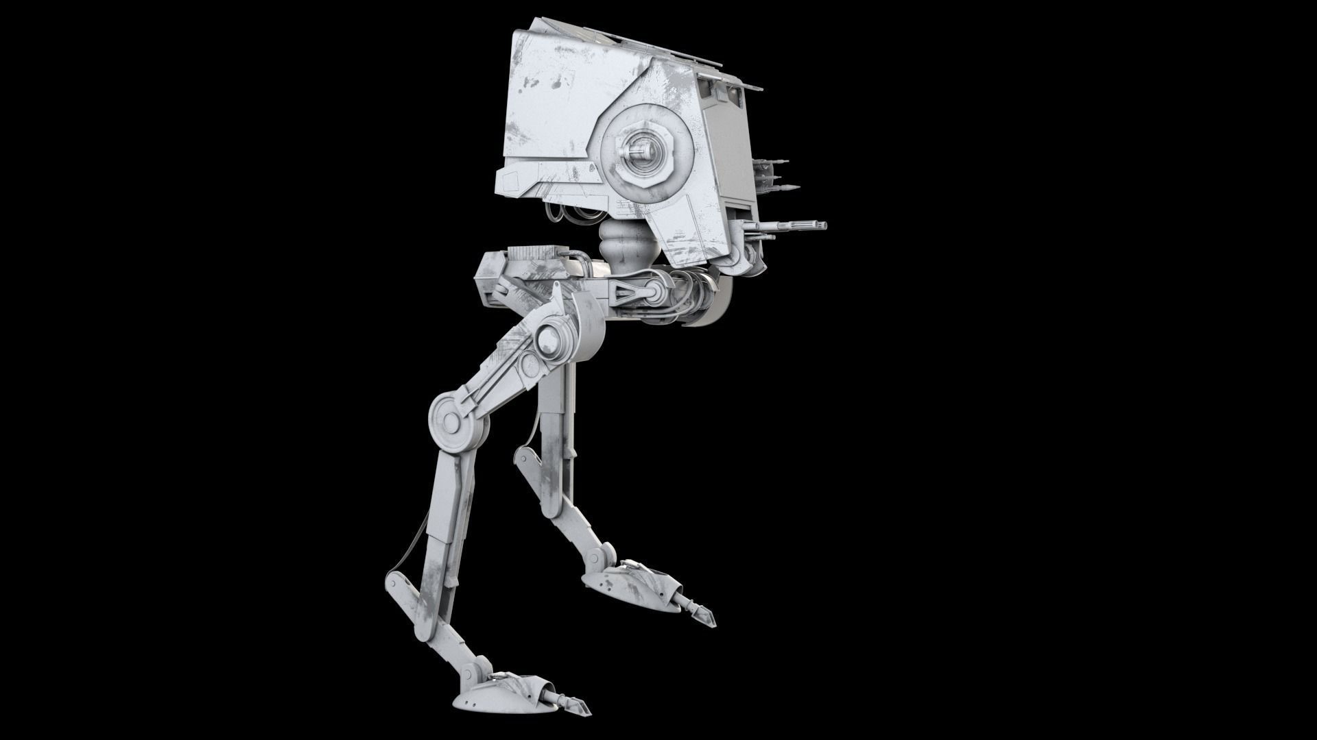 RIGGED Star Wars at st walker with walk cycle 3D model_17