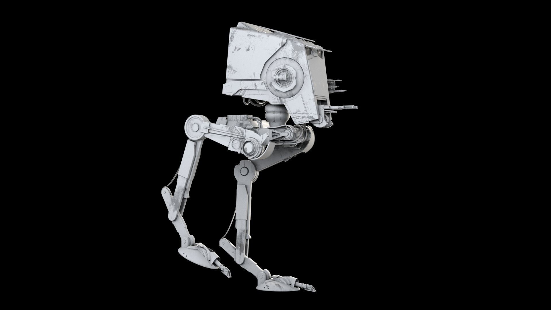 RIGGED Star Wars at st walker with walk cycle 3D model_16