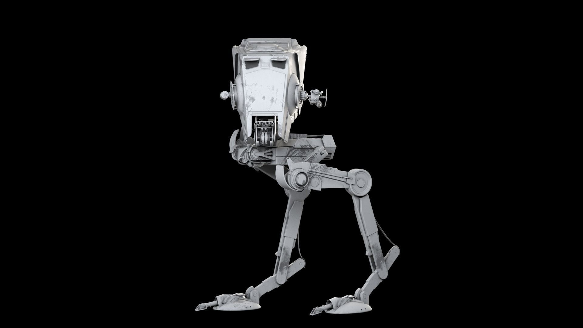 RIGGED Star Wars at st walker with walk cycle 3D model_6