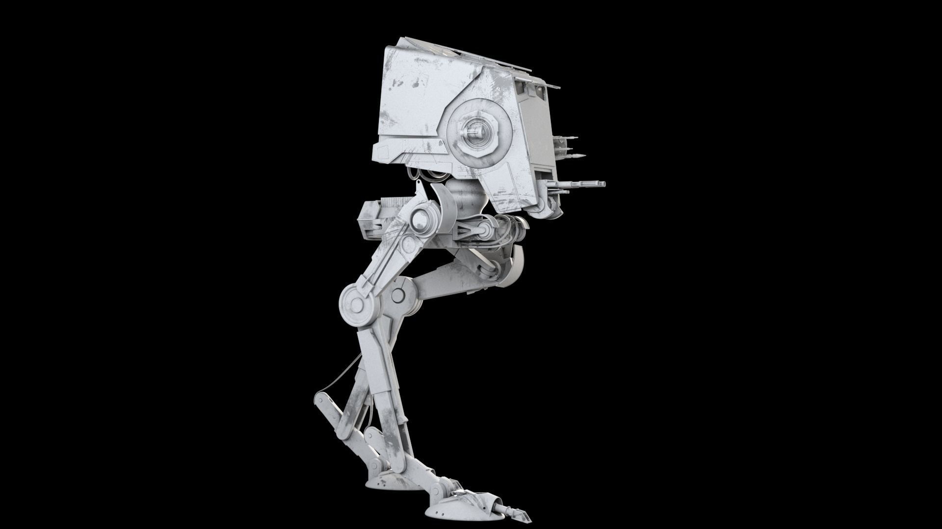 RIGGED Star Wars at st walker with walk cycle 3D model_3