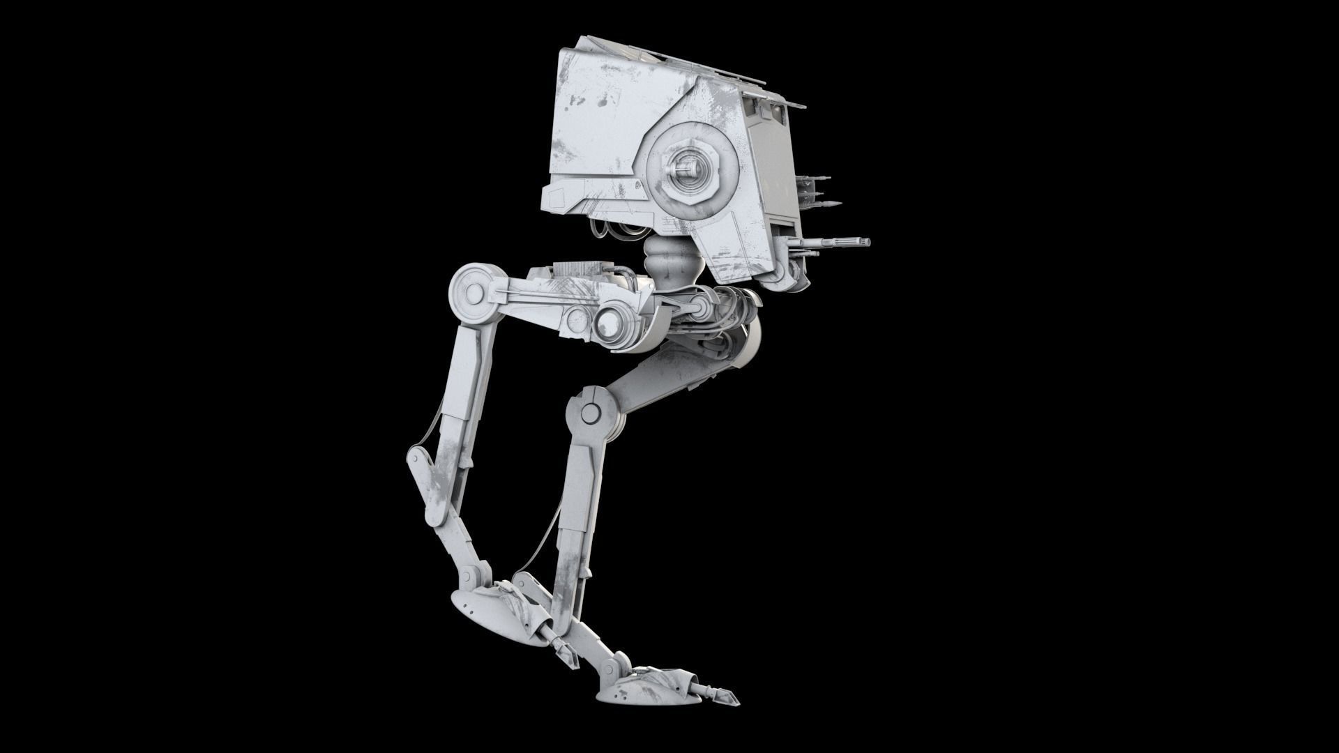 RIGGED Star Wars at st walker with walk cycle 3D model_21