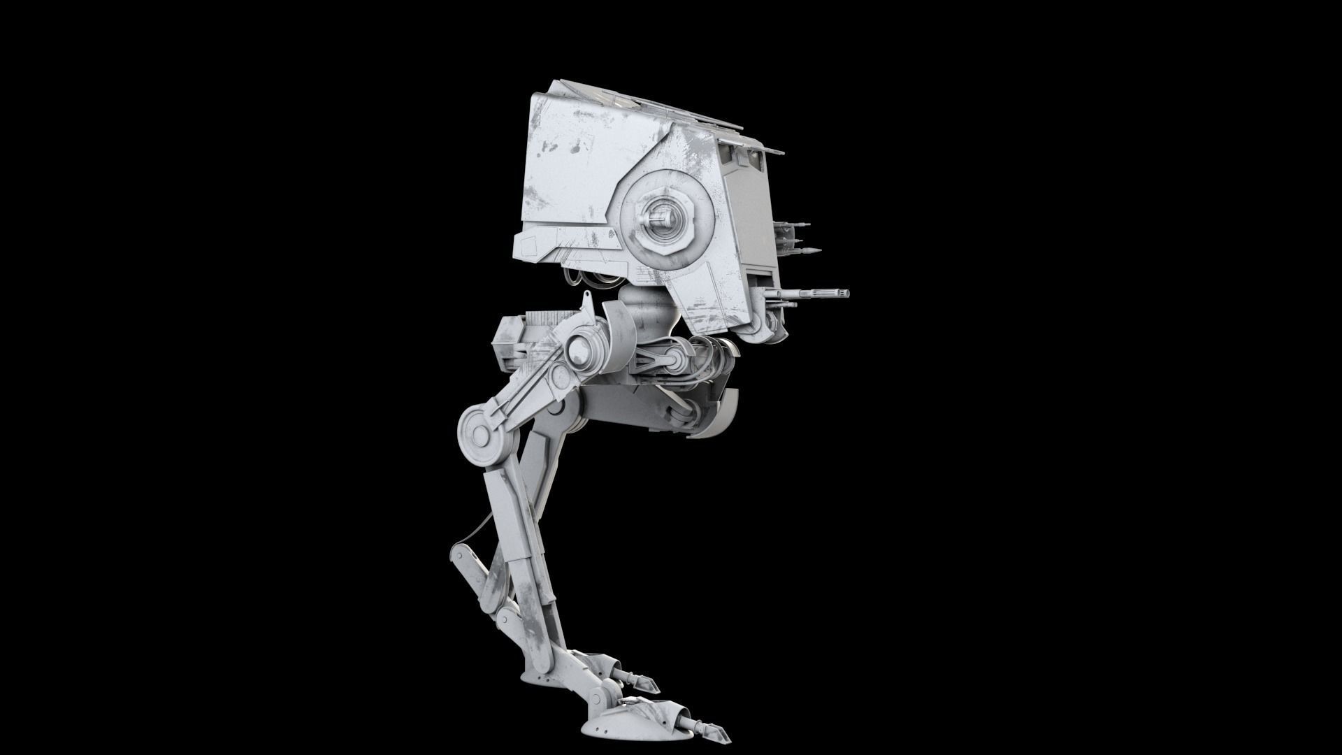 RIGGED Star Wars at st walker with walk cycle 3D model_12