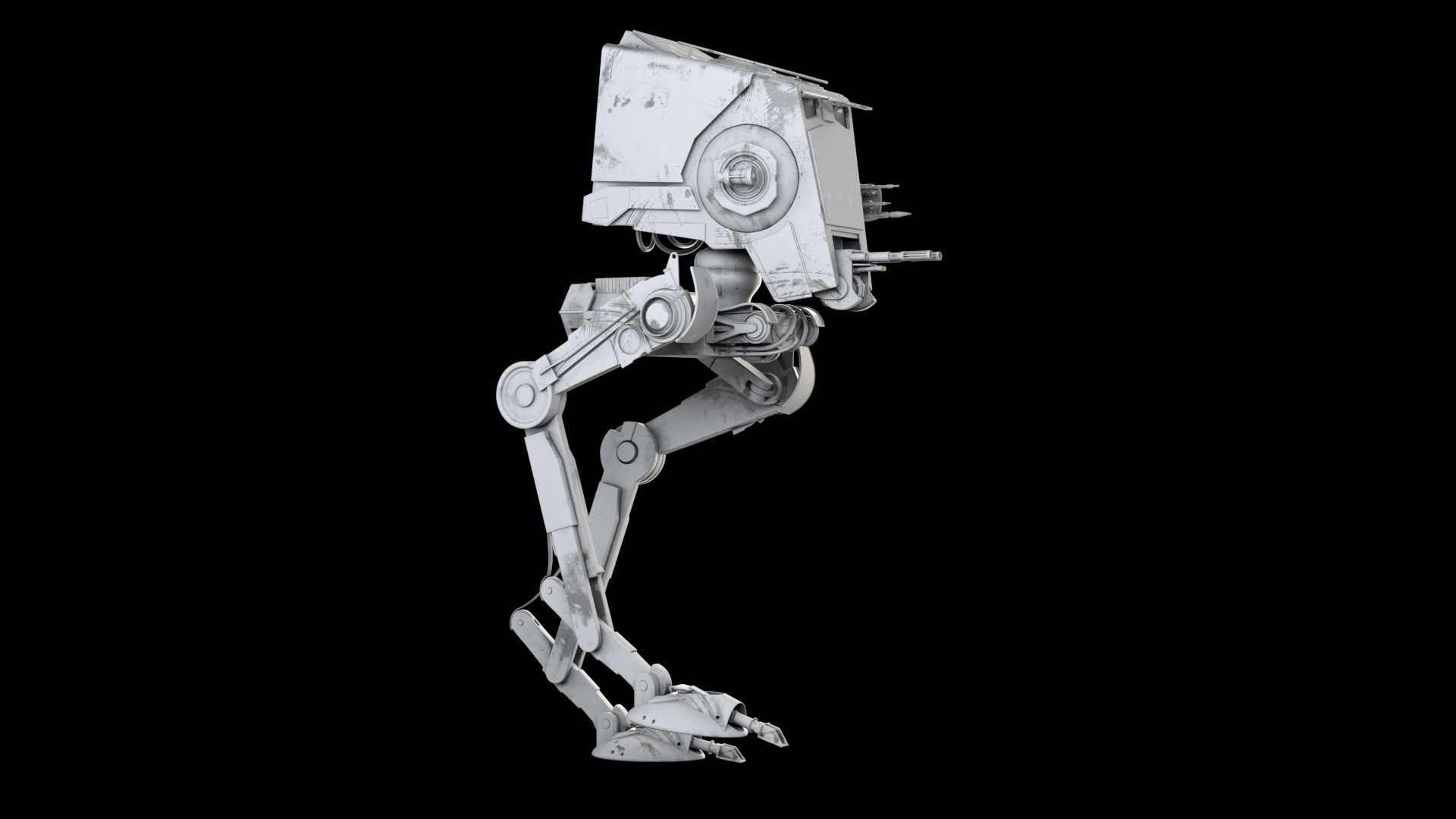 RIGGED Star Wars at st walker with walk cycle 3D model_24