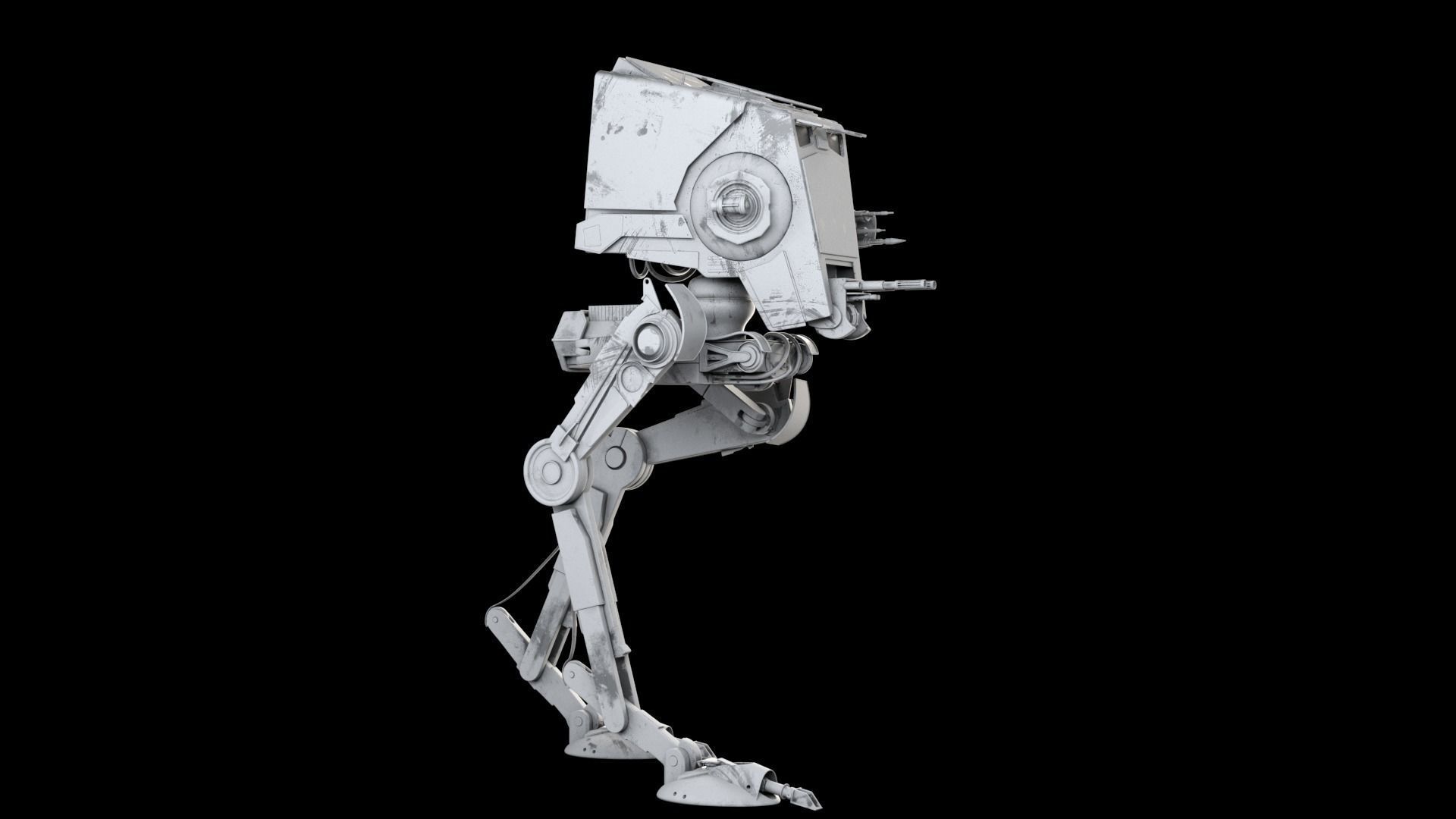 RIGGED Star Wars at st walker with walk cycle 3D model_11