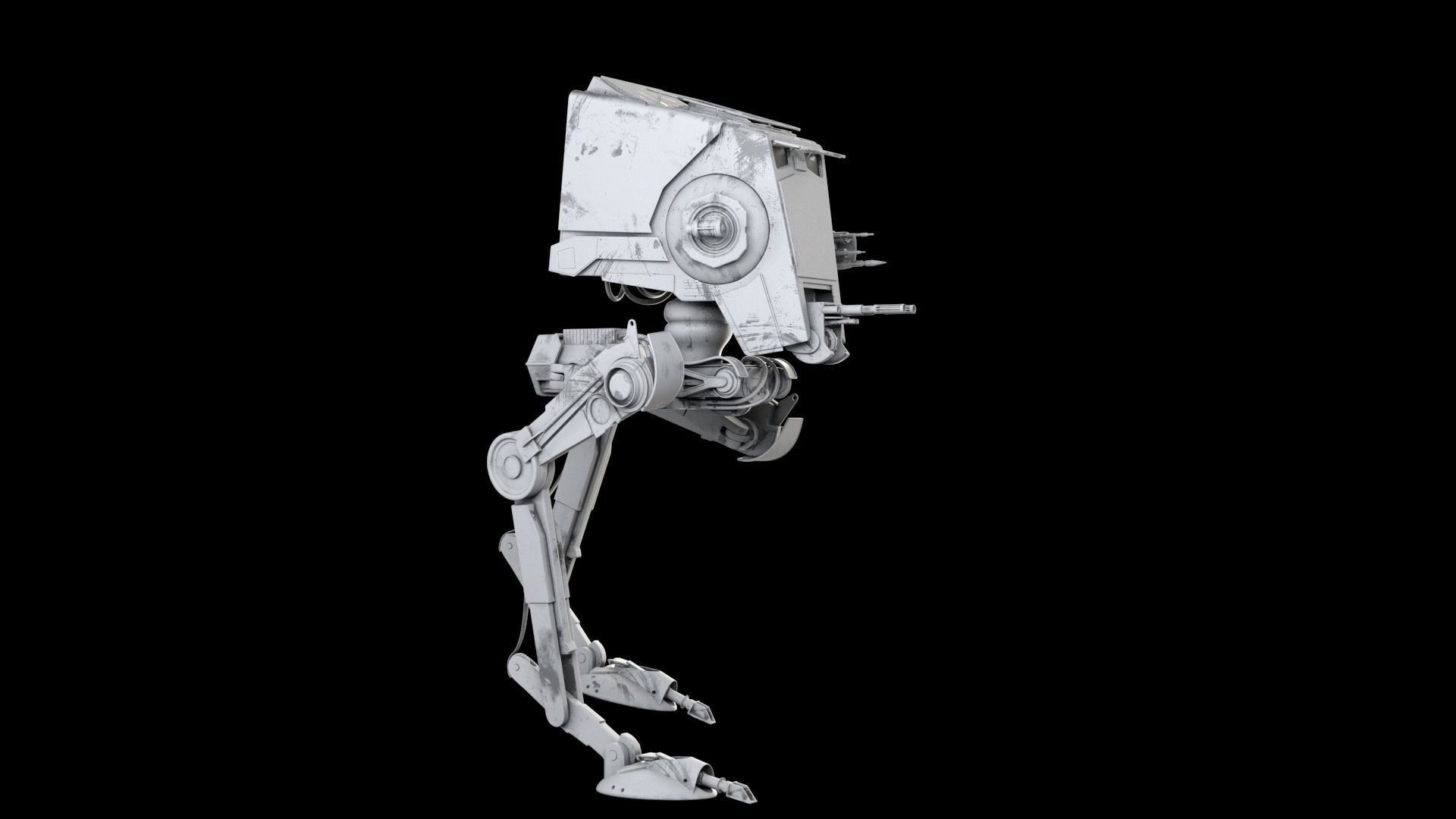 RIGGED Star Wars at st walker with walk cycle 3D model_13