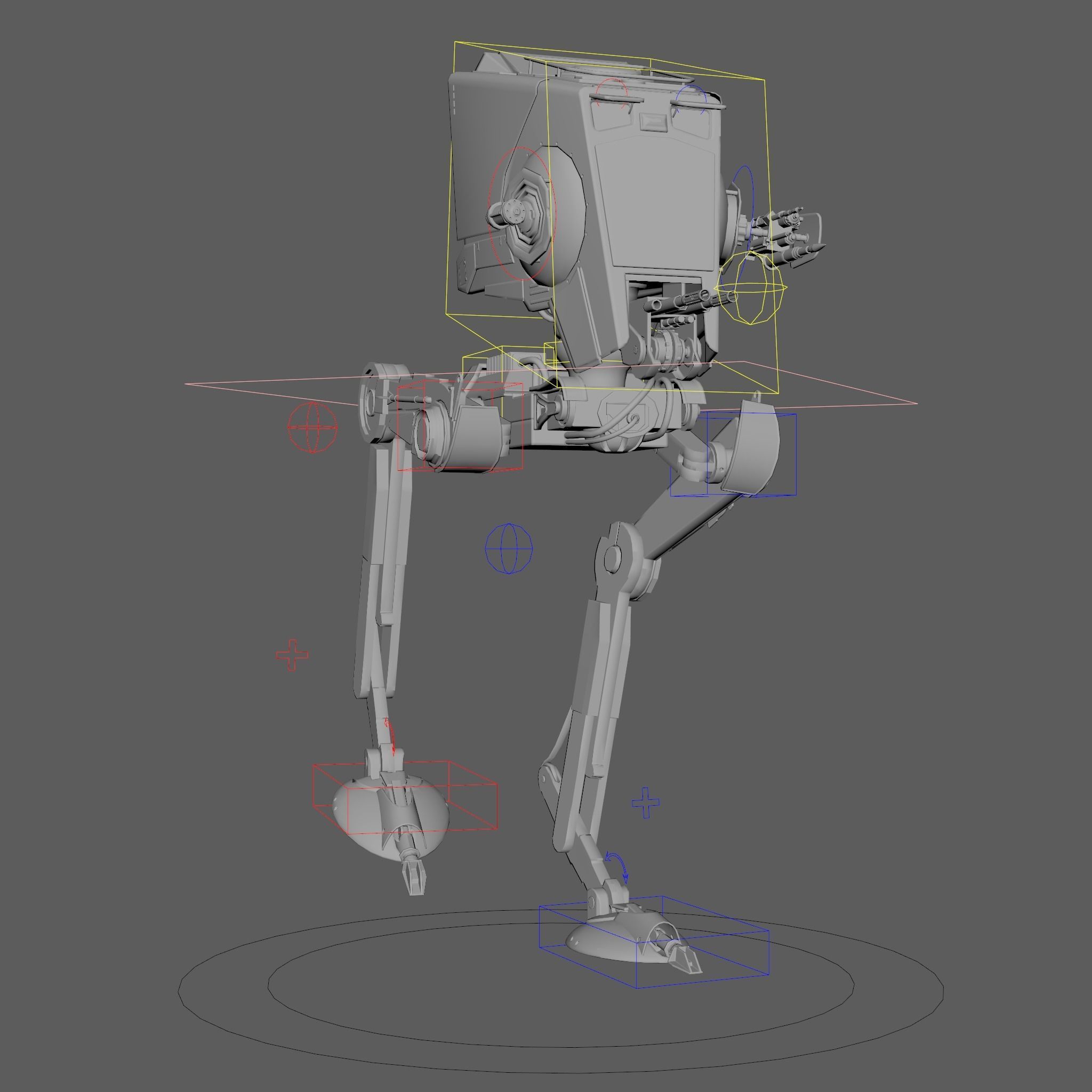 RIGGED Star Wars at st walker with walk cycle 3D model_37