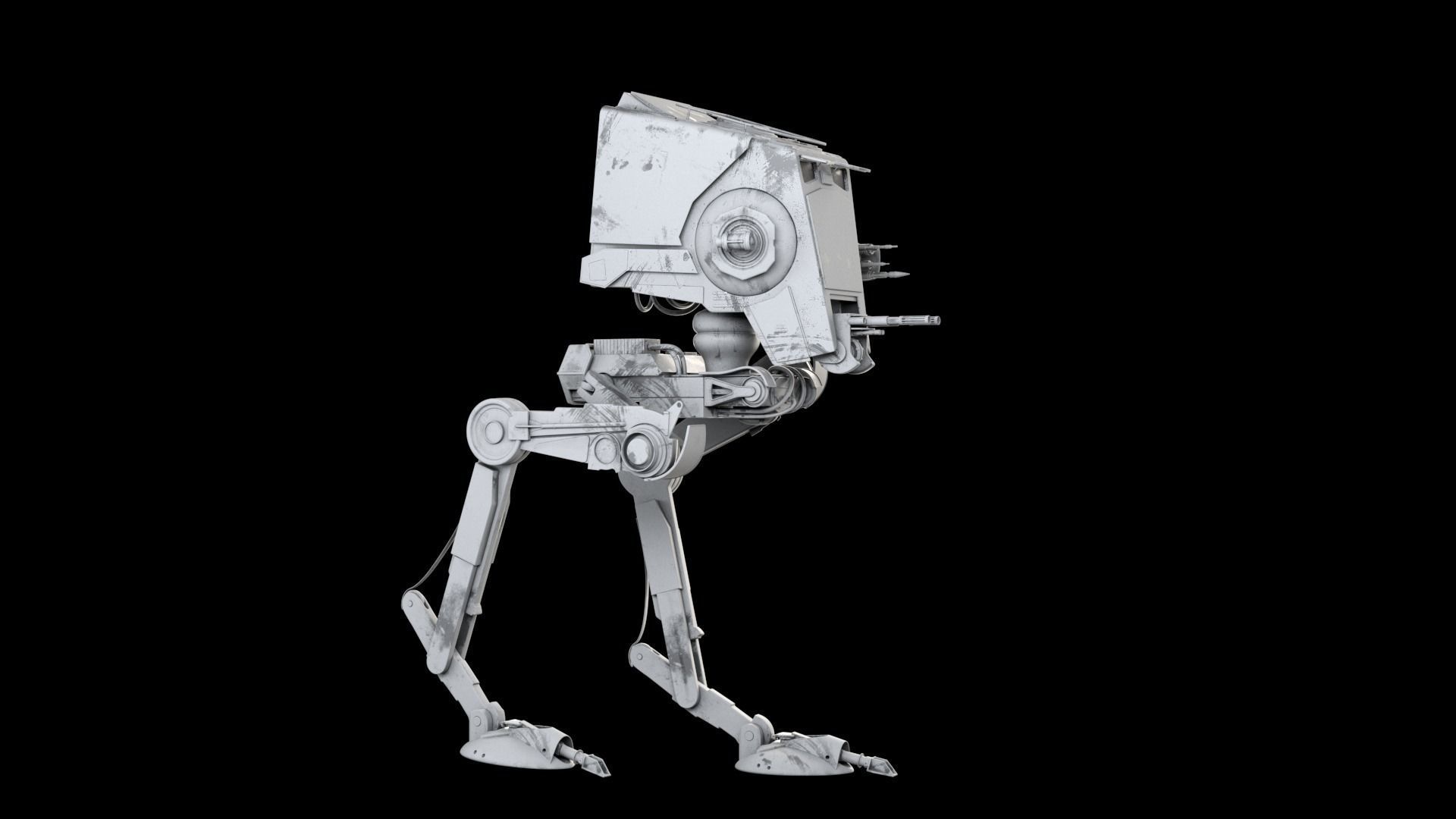 RIGGED Star Wars at st walker with walk cycle 3D model_22