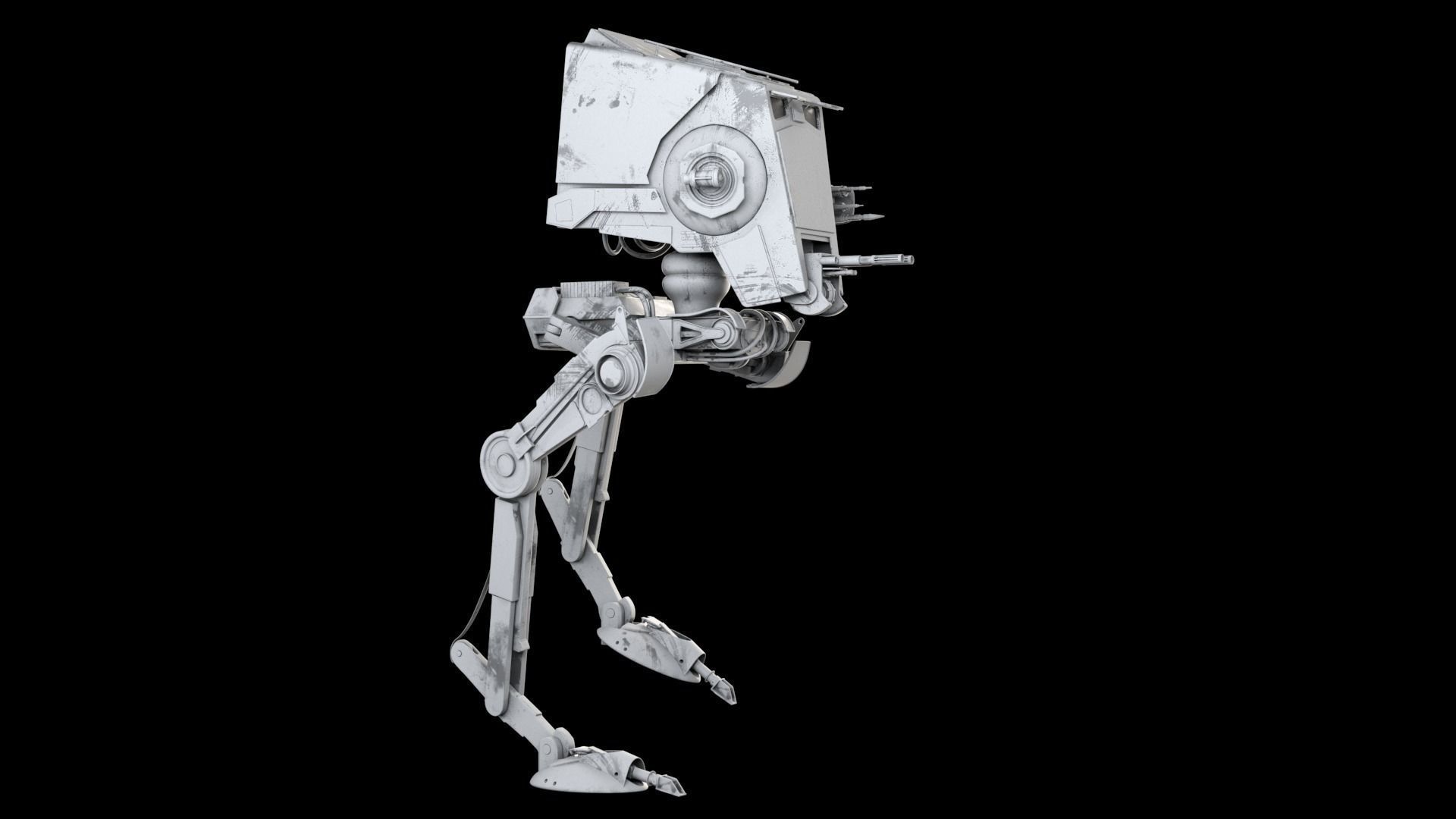 RIGGED Star Wars at st walker with walk cycle 3D model_14