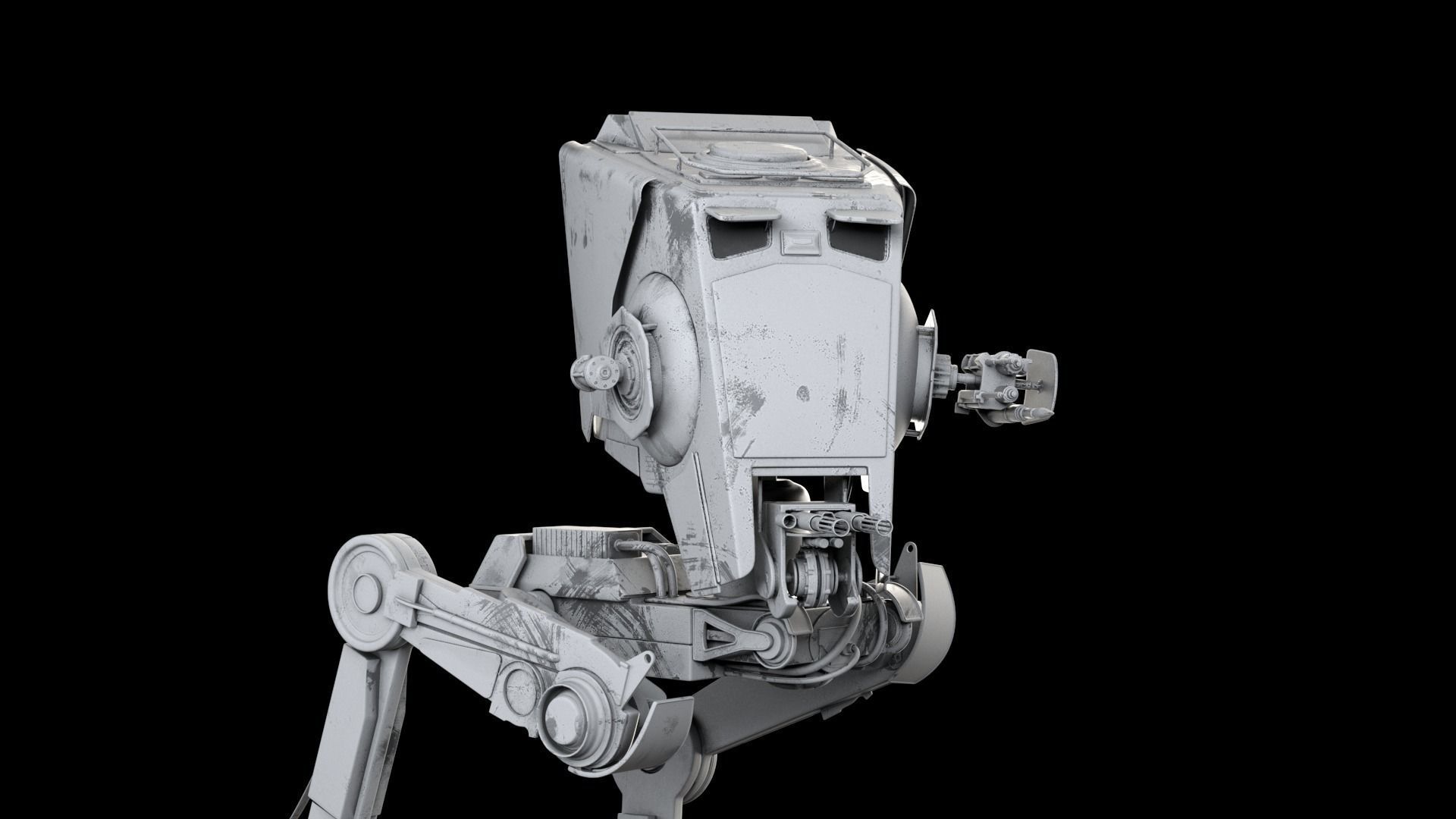 RIGGED Star Wars at st walker with walk cycle 3D model_1