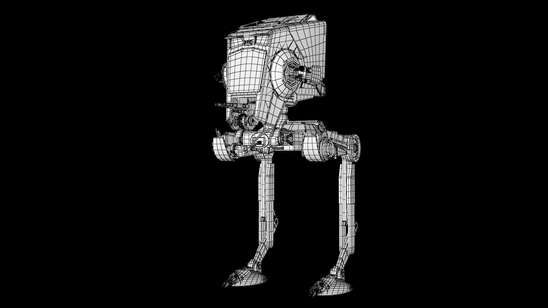 RIGGED Star Wars at st walker with walk cycle 3D model_9