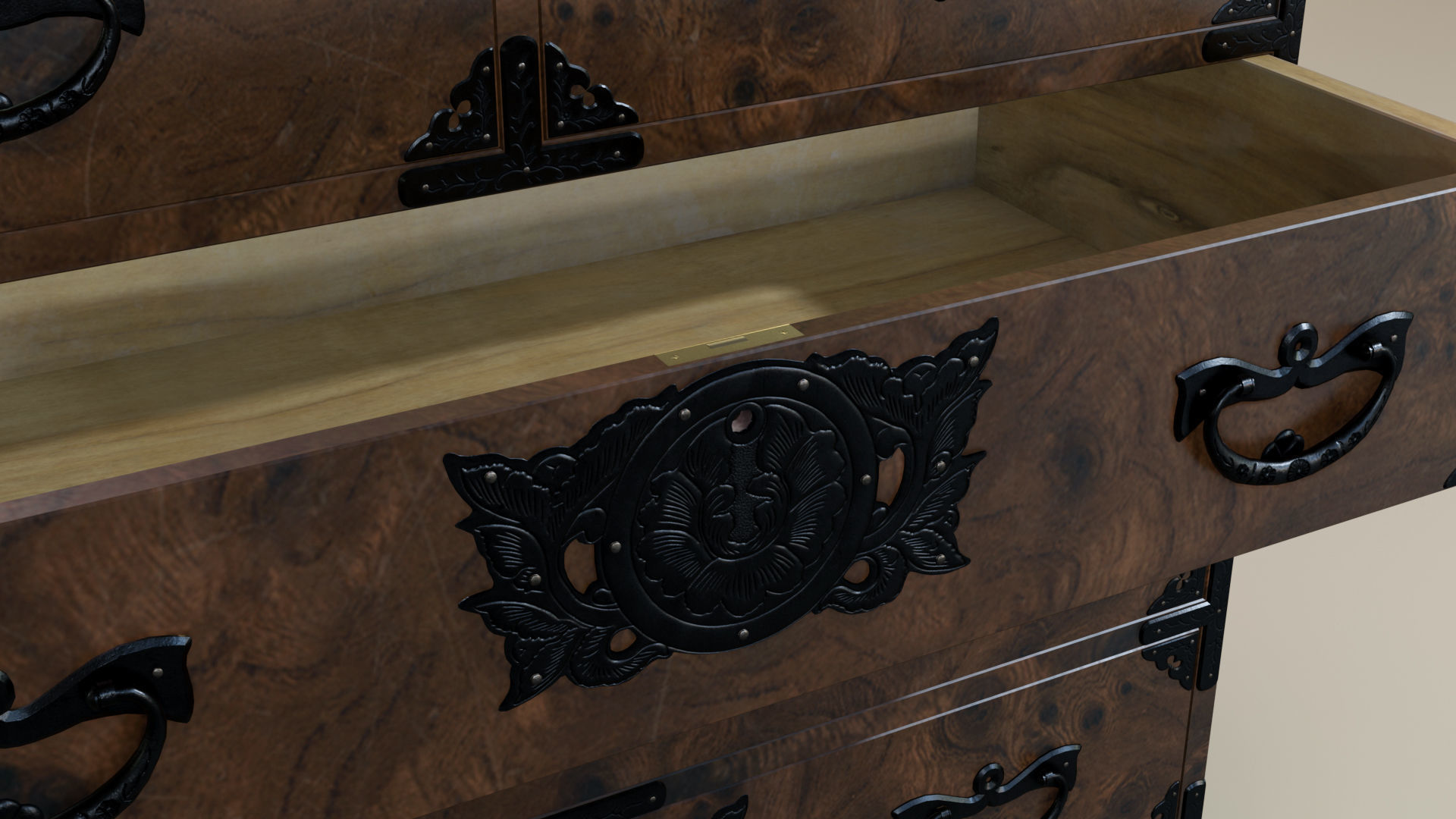 Japanese folk art chest of drawer 3D model_5