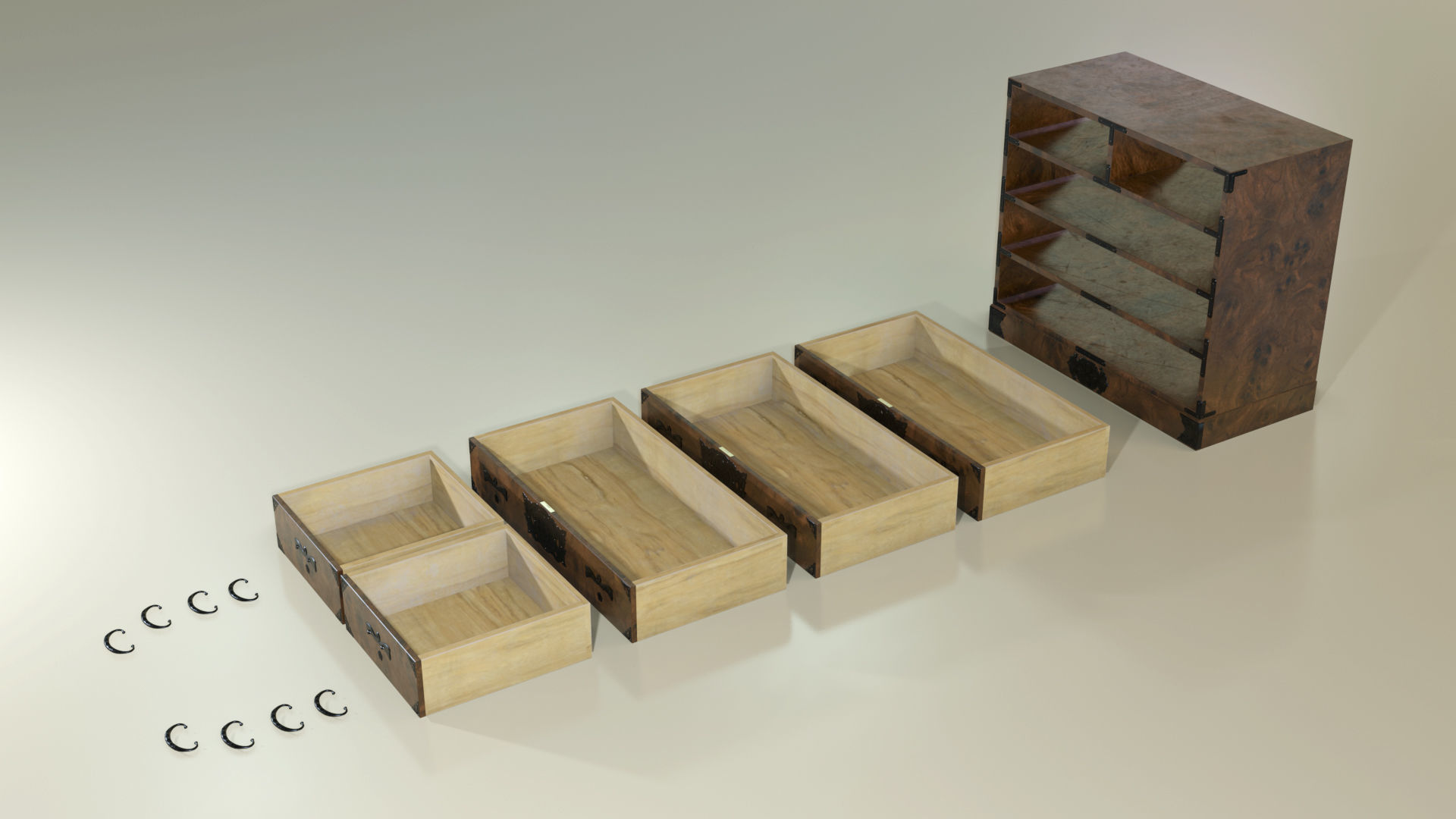 Japanese folk art chest of drawer 3D model_14