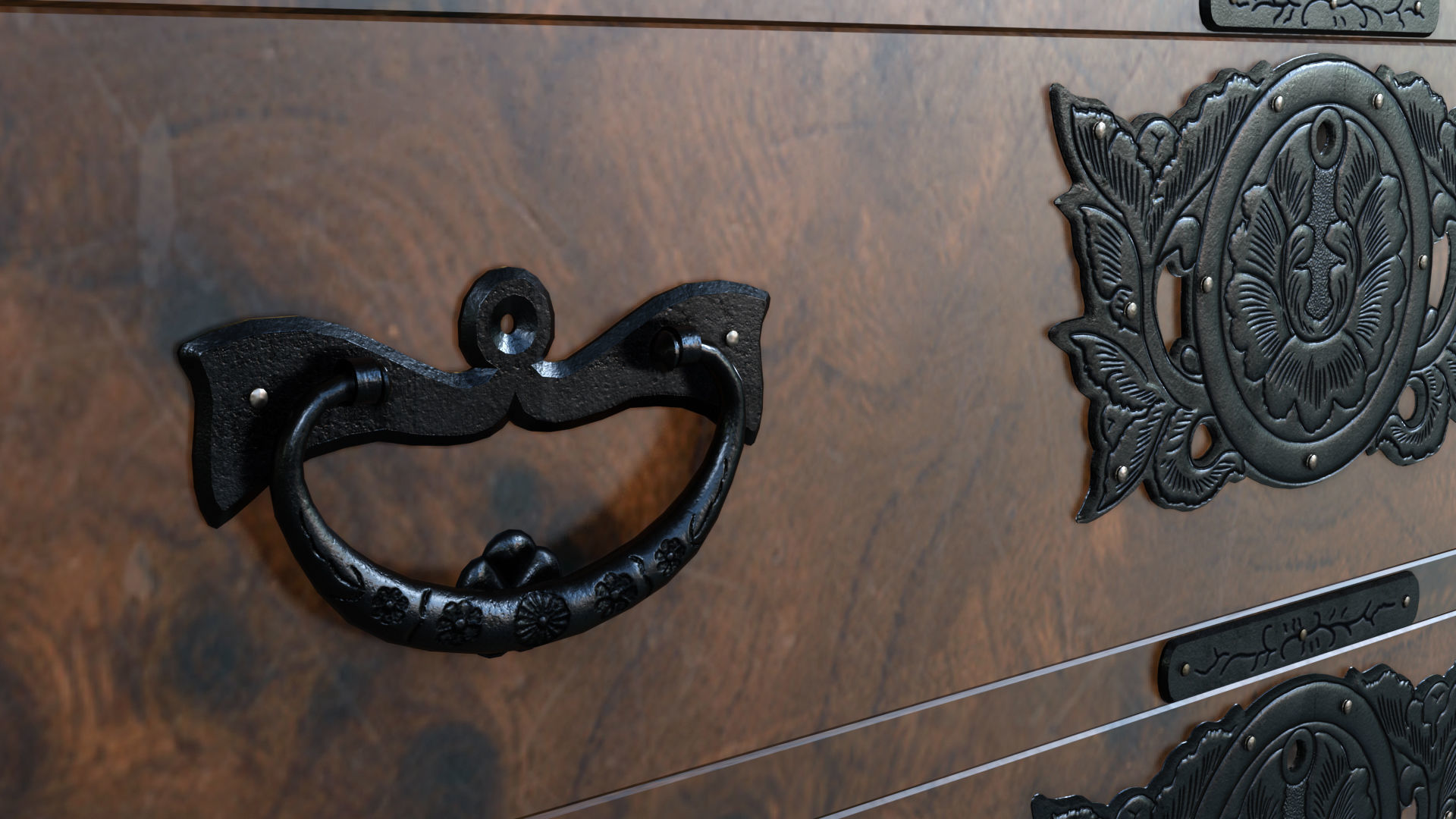 Japanese folk art chest of drawer 3D model_7