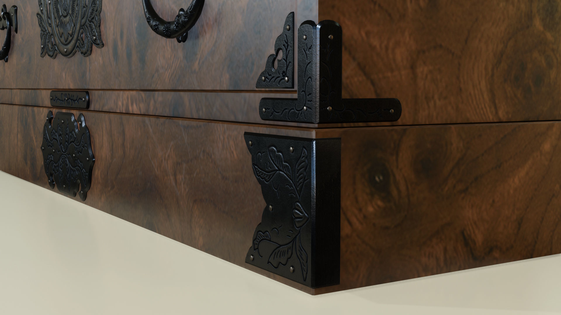 Japanese folk art chest of drawer 3D model_8