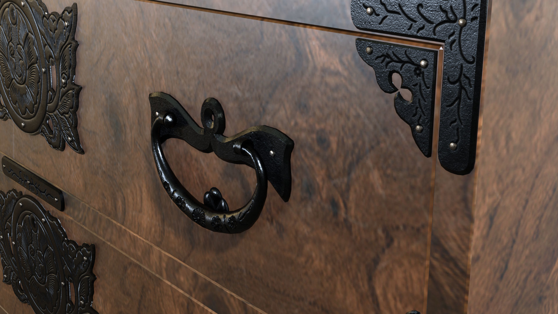 Japanese folk art chest of drawer 3D model_10