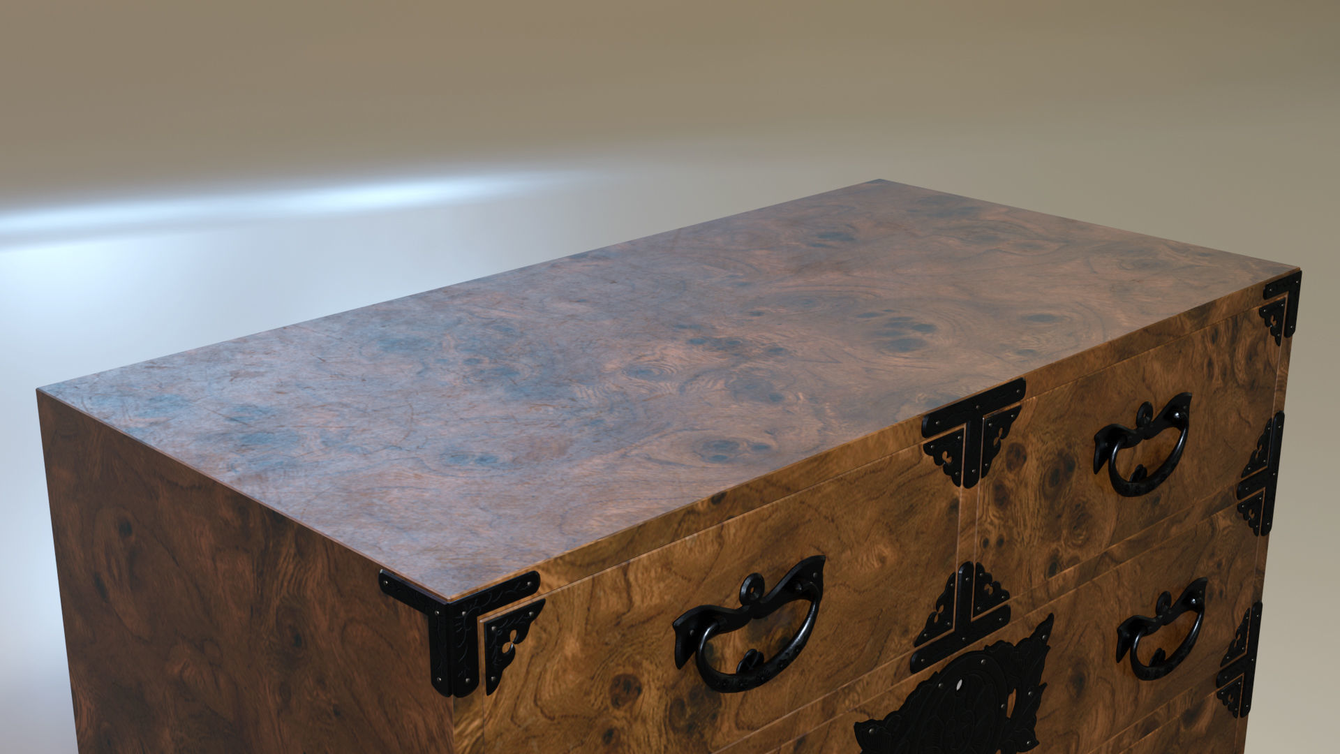 Japanese folk art chest of drawer 3D model_13