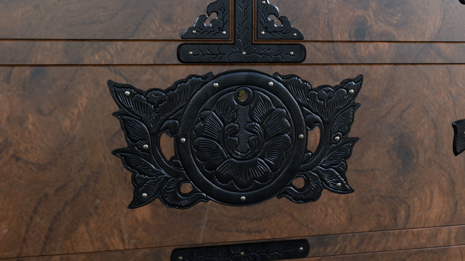 Japanese folk art chest of drawer 3D model_6