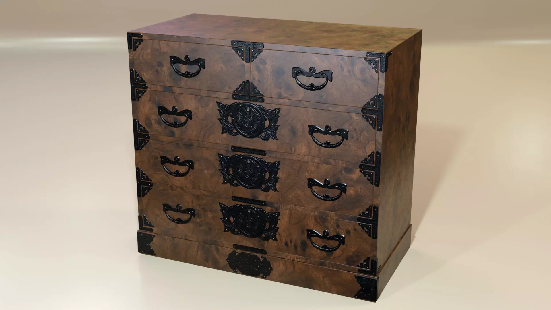 Japanese folk art chest of drawer 3D model_0