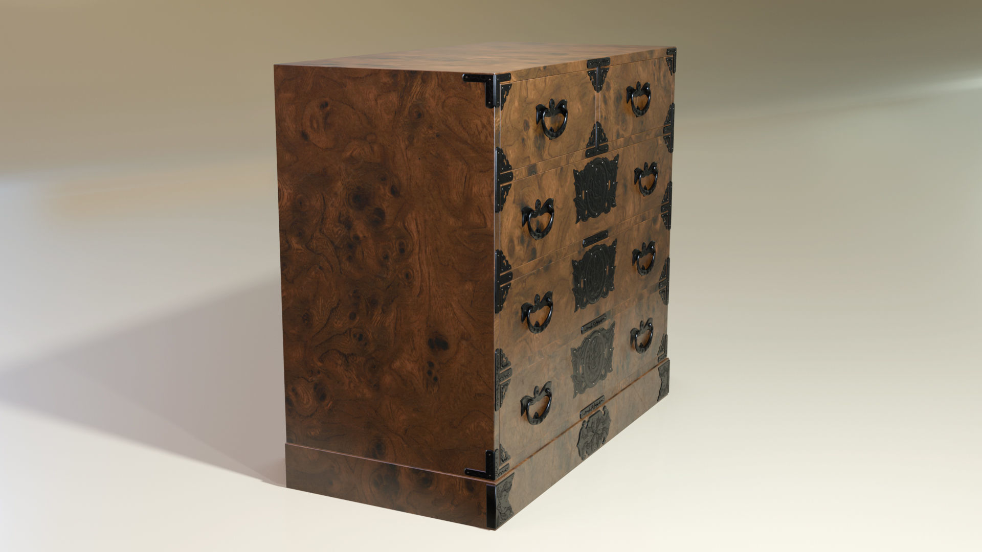 Japanese folk art chest of drawer 3D model_12