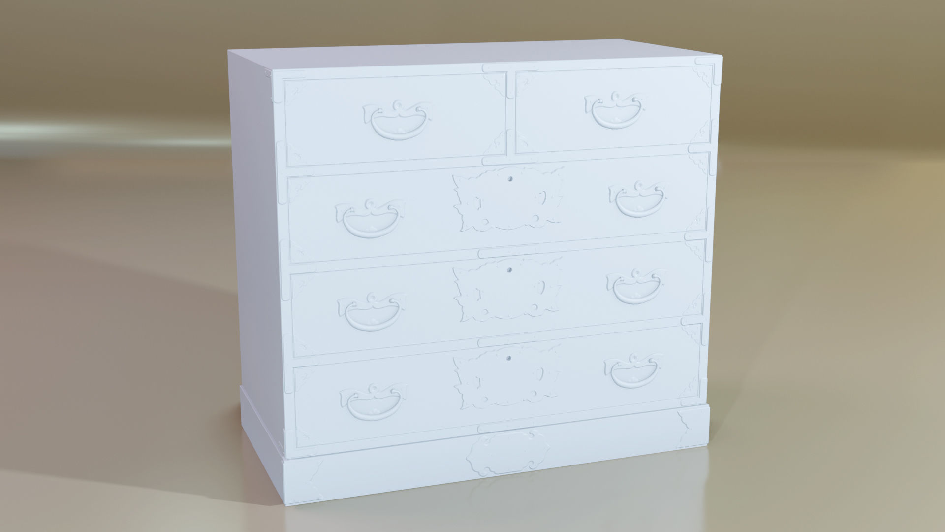 Japanese folk art chest of drawer 3D model_15