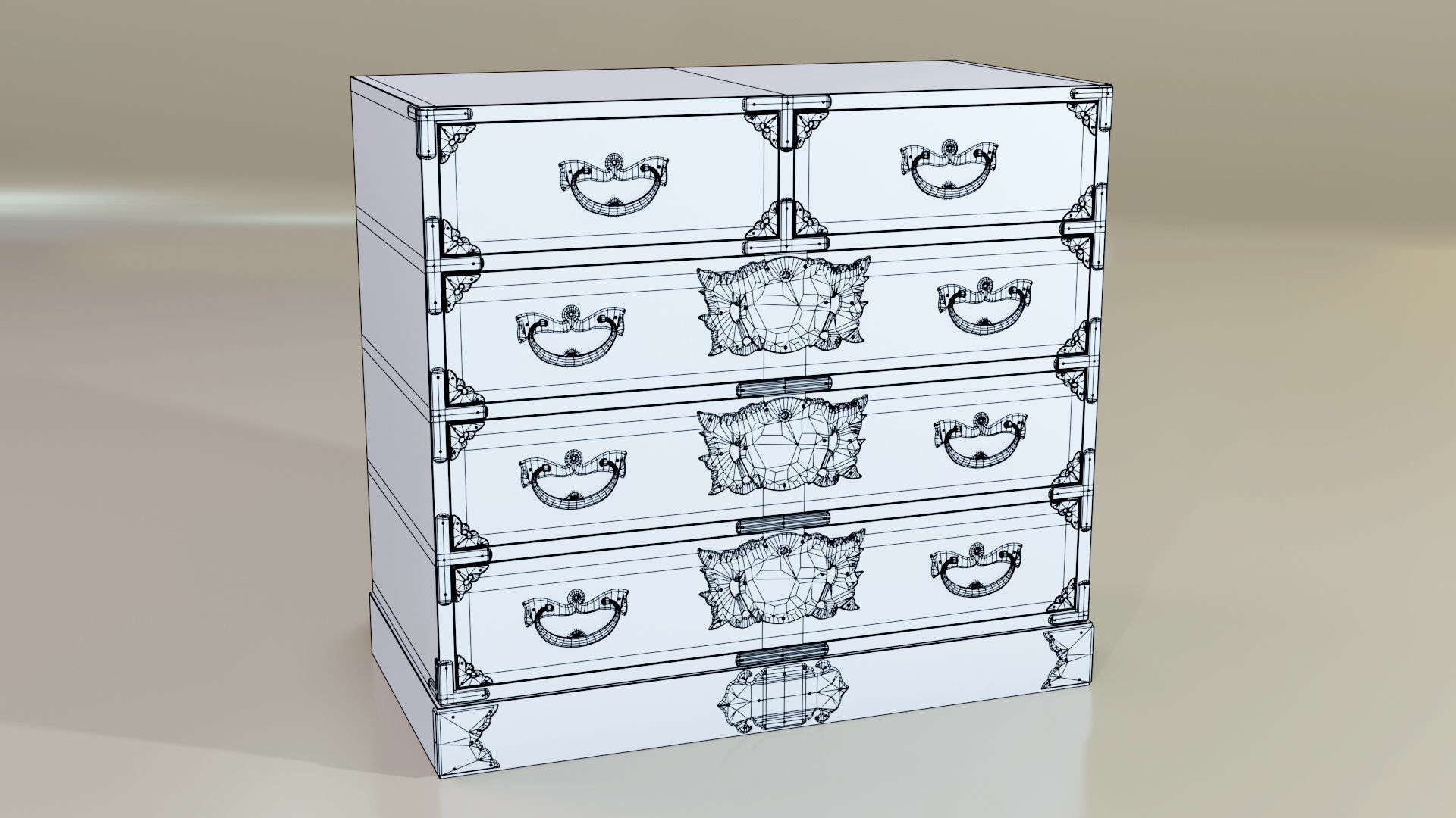Japanese folk art chest of drawer 3D model_16