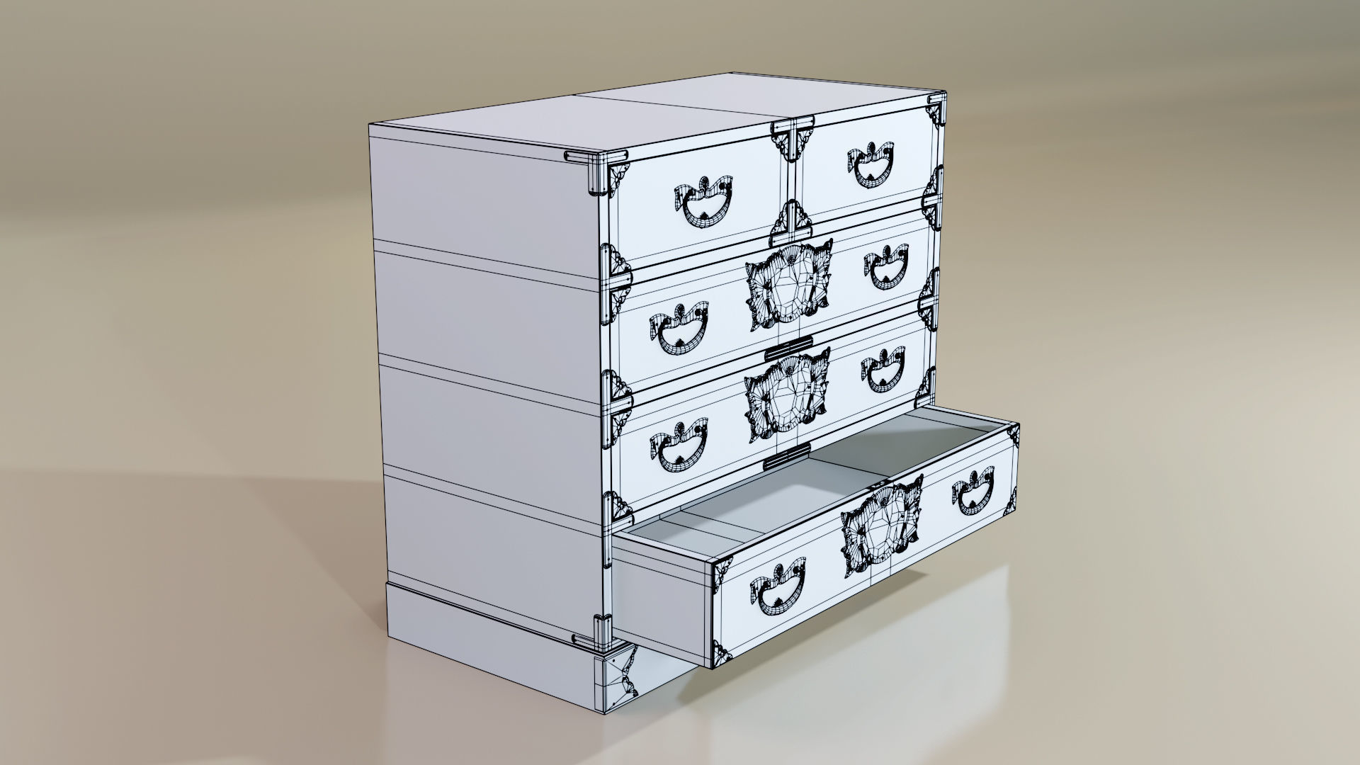 Japanese folk art chest of drawer 3D model_17