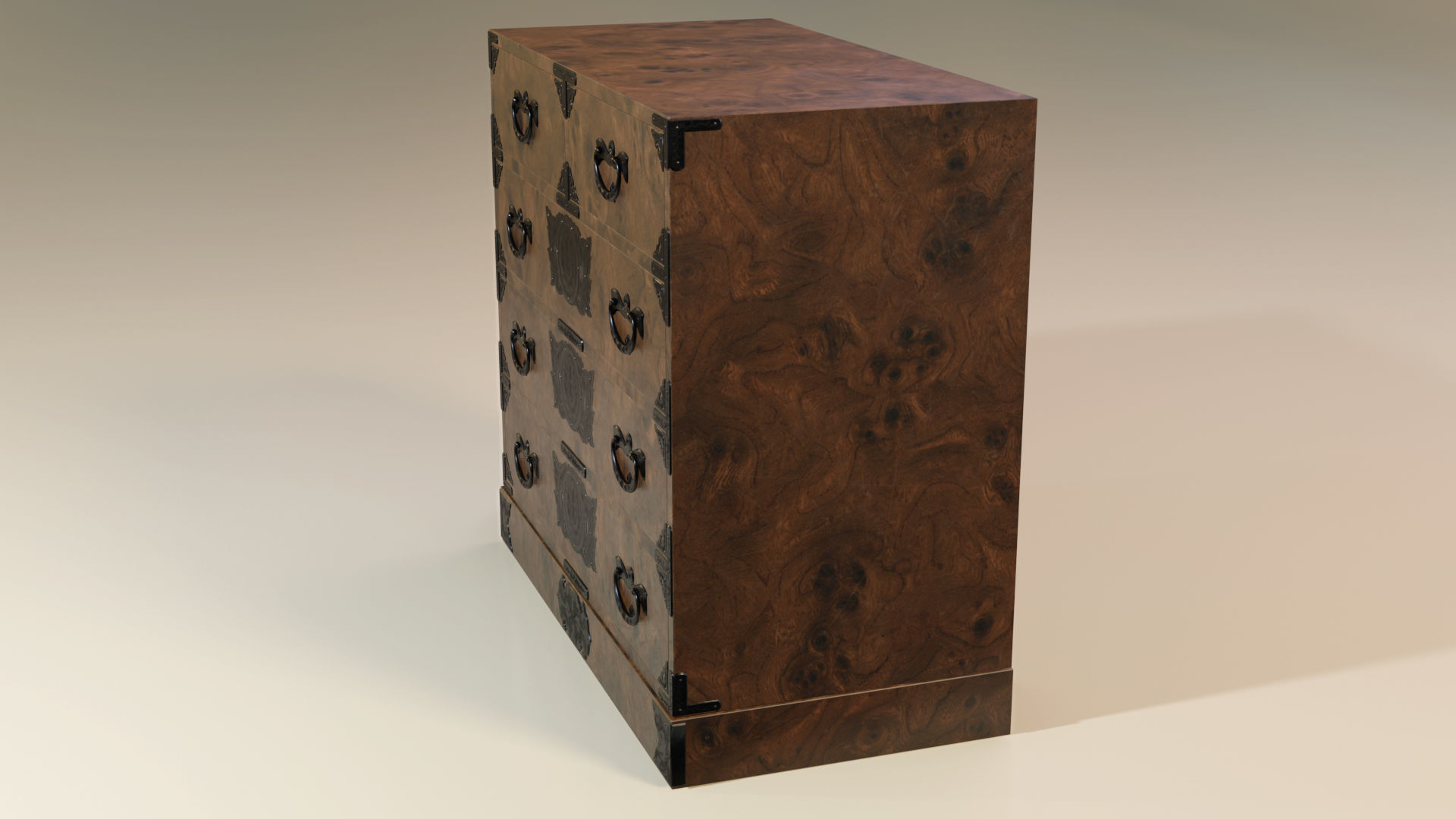 Japanese folk art chest of drawer 3D model_2