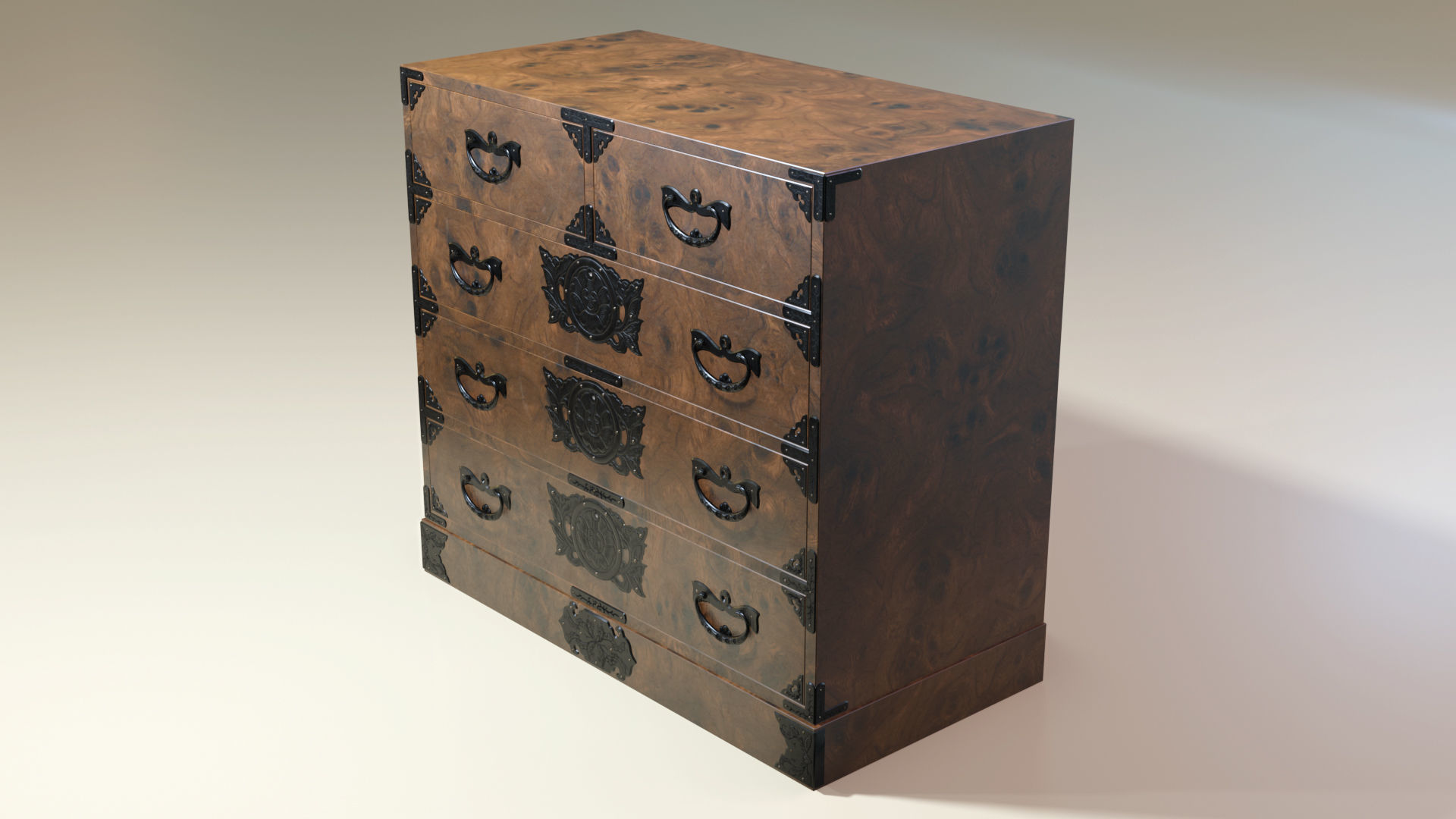 Japanese folk art chest of drawer 3D model_11