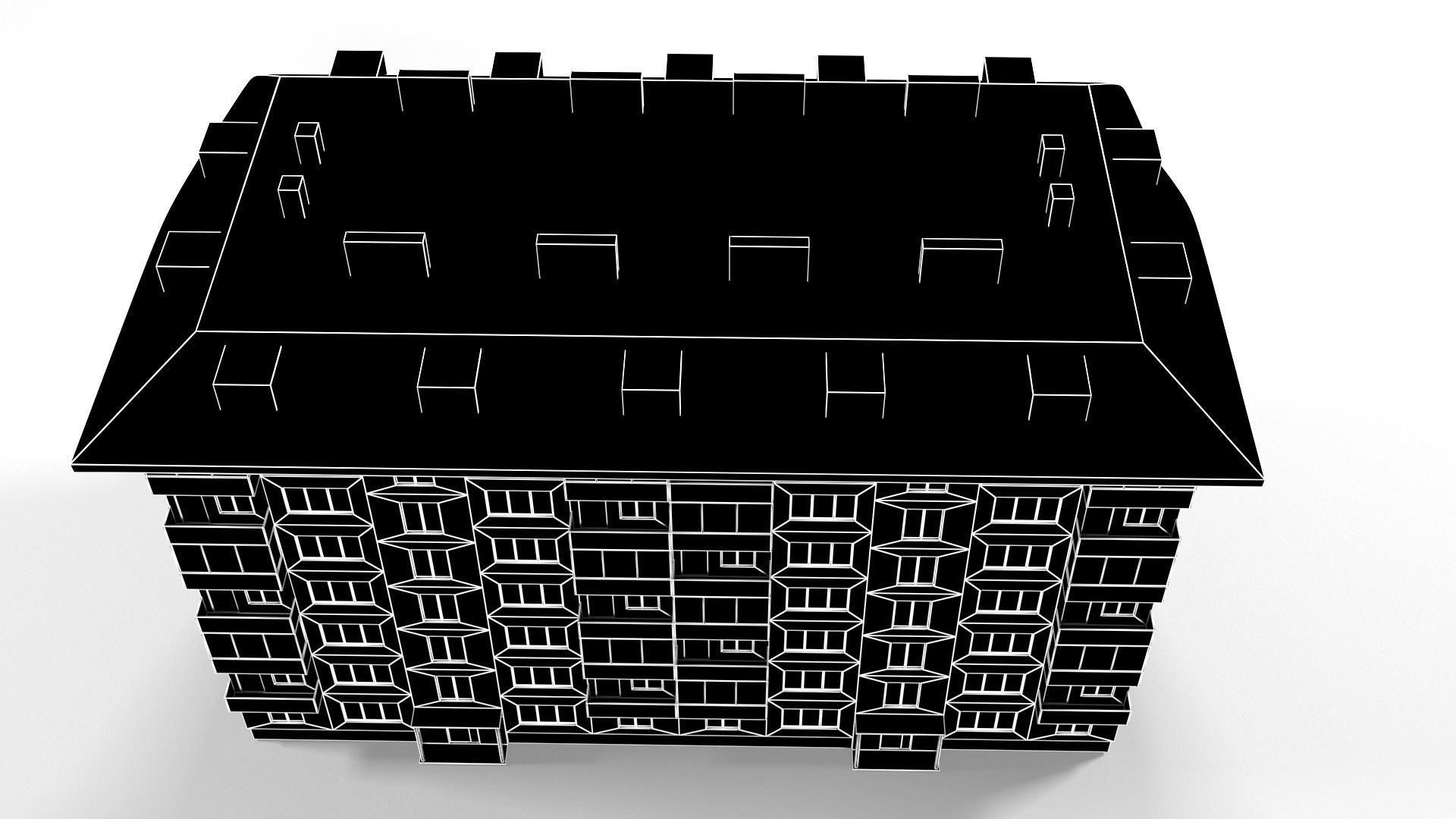 Red brick city building Low-poly 3D model_13