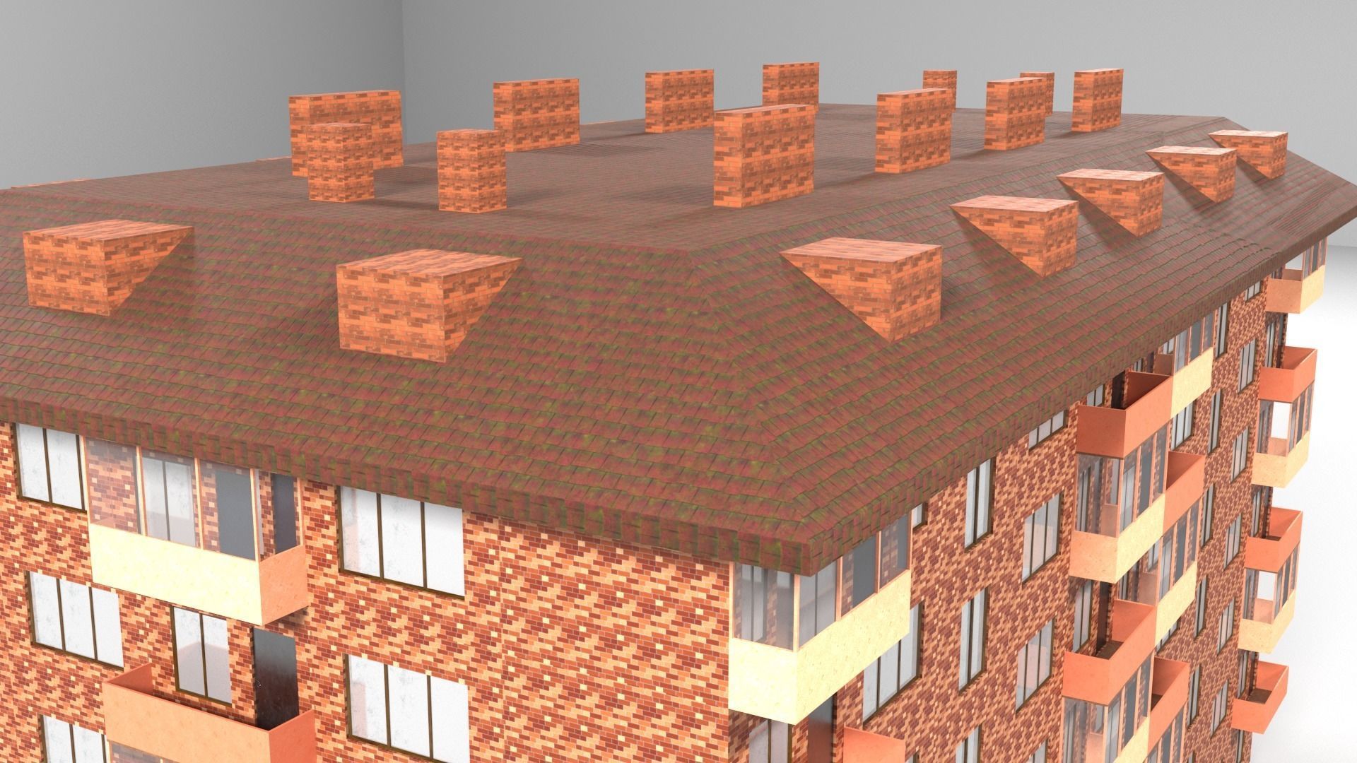 Red brick city building Low-poly 3D model_6