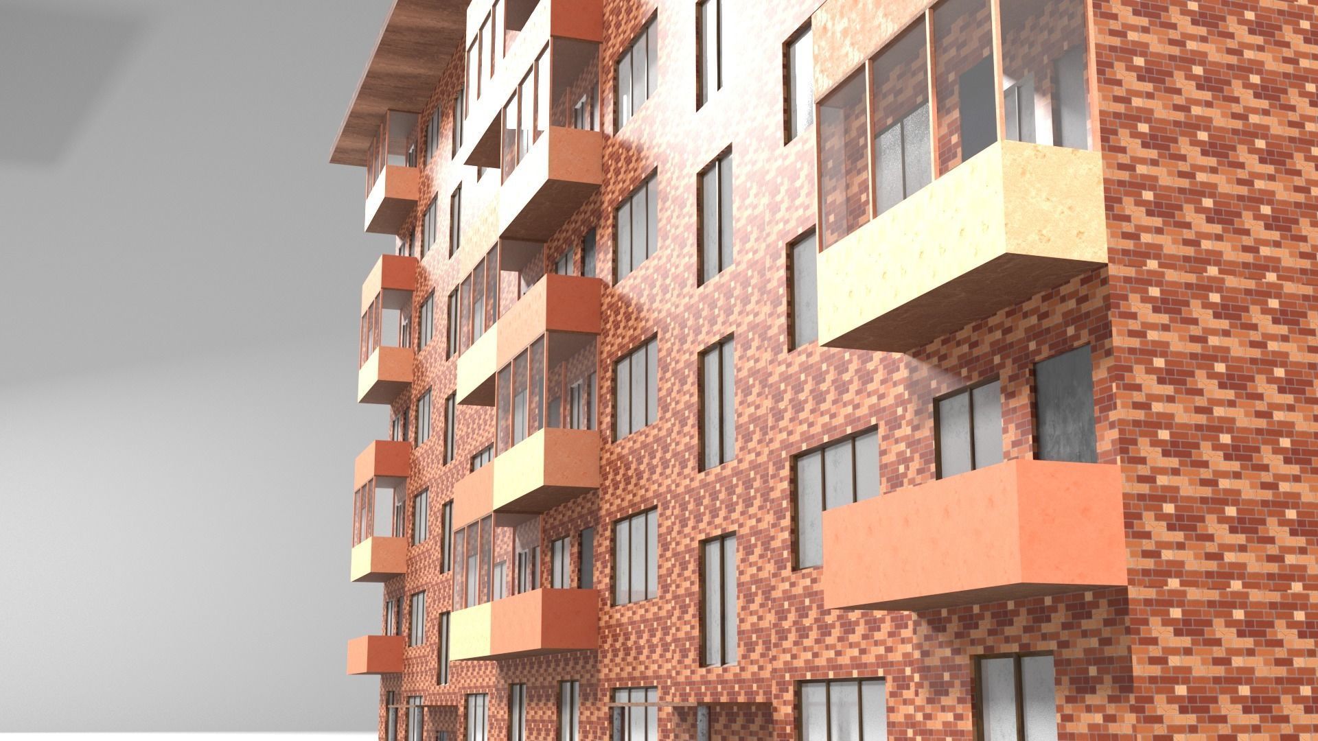 Red brick city building Low-poly 3D model_10