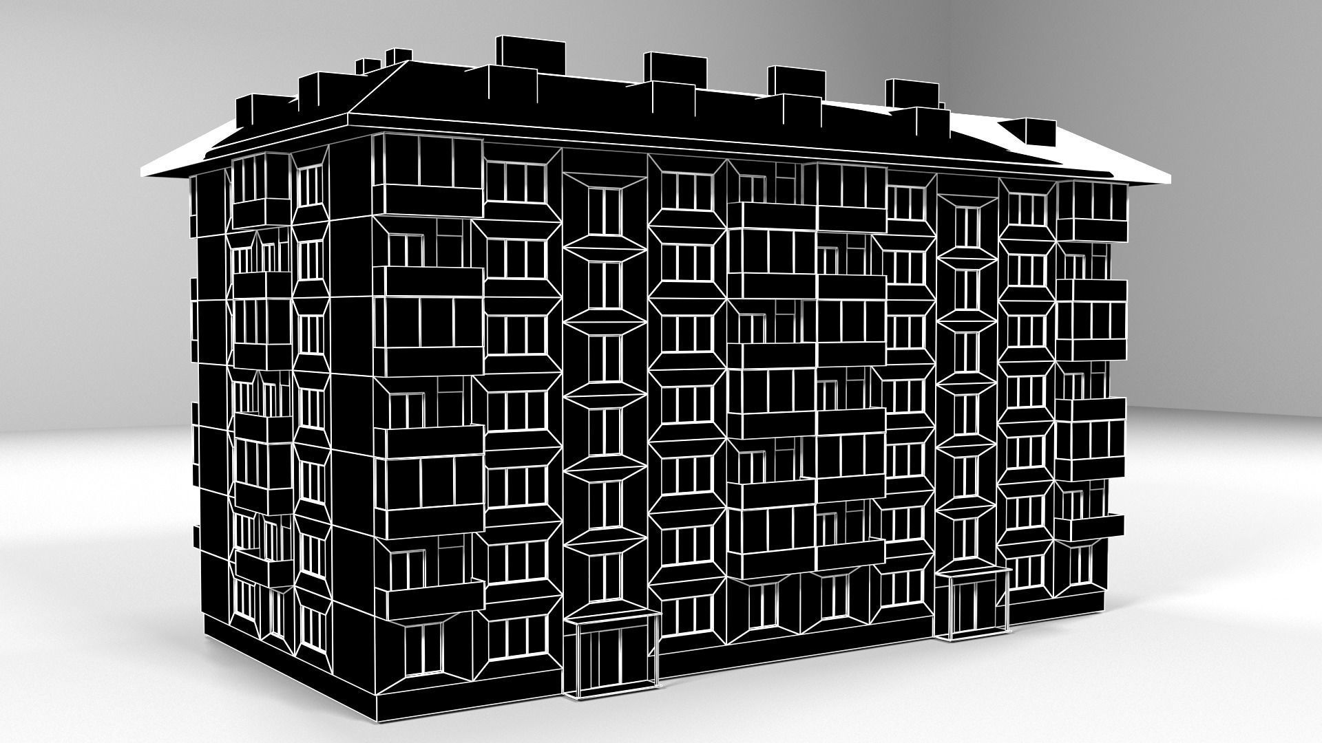 Red brick city building Low-poly 3D model_14