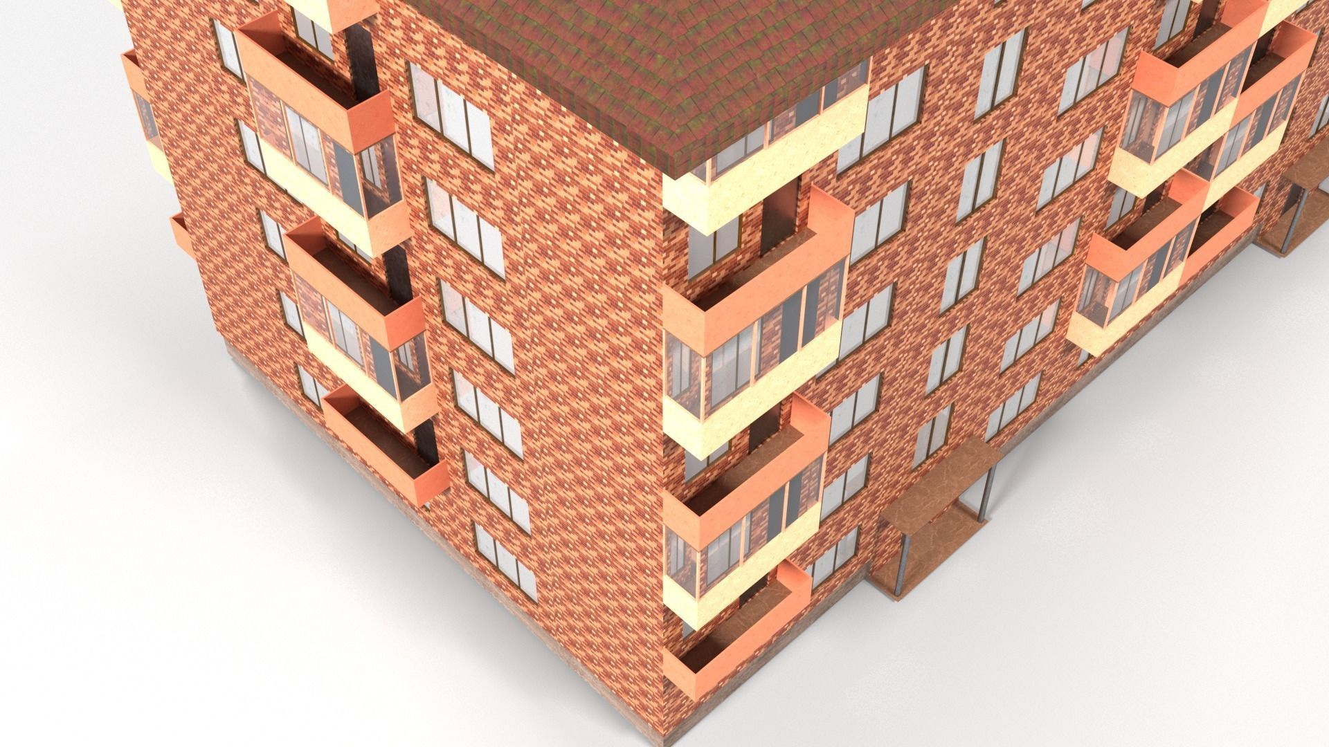 Red brick city building Low-poly 3D model_5